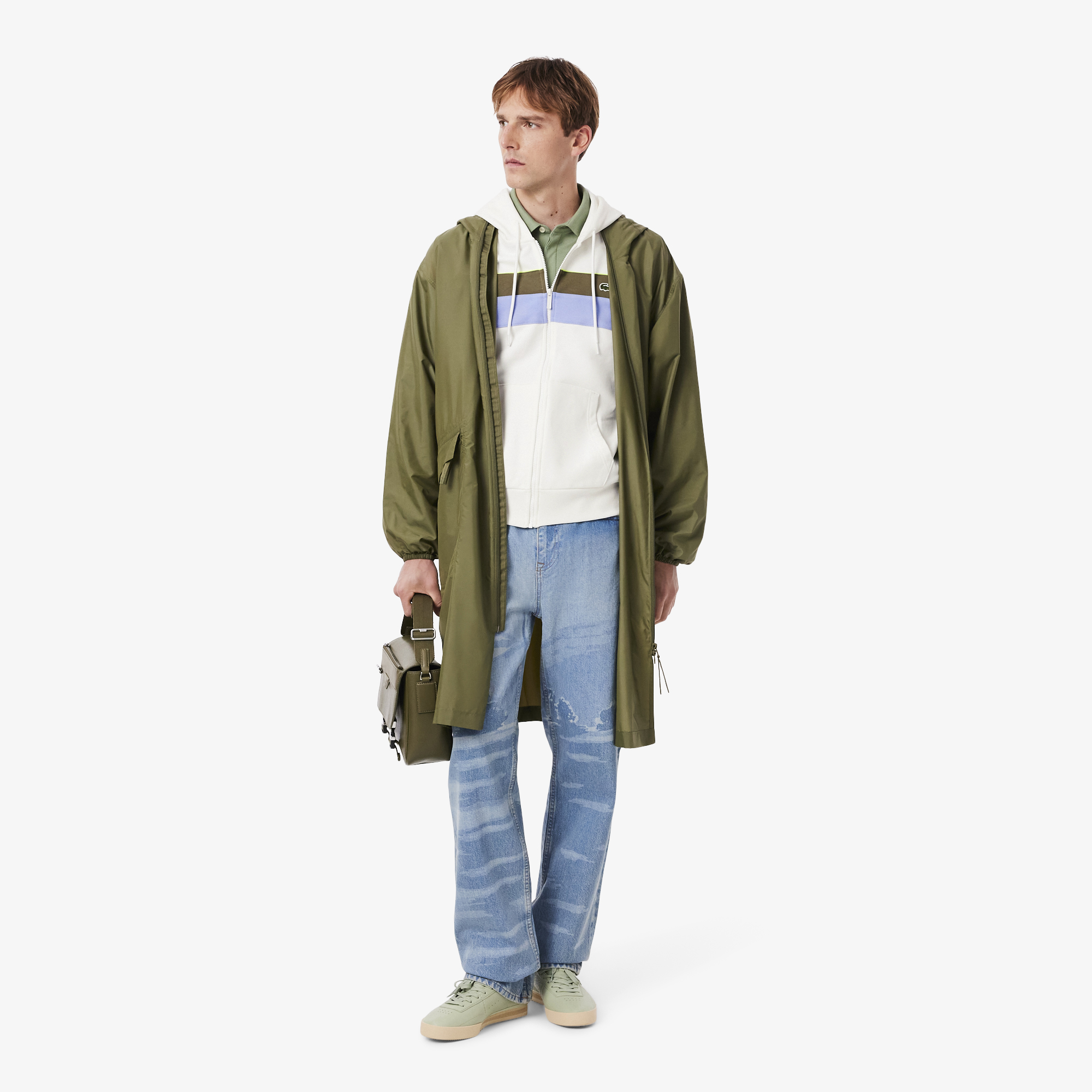 Áo Hoodie Lacoste Nam Dáng Cổ Điển Có Khóa Kéo Họa Tiết Colour-Block