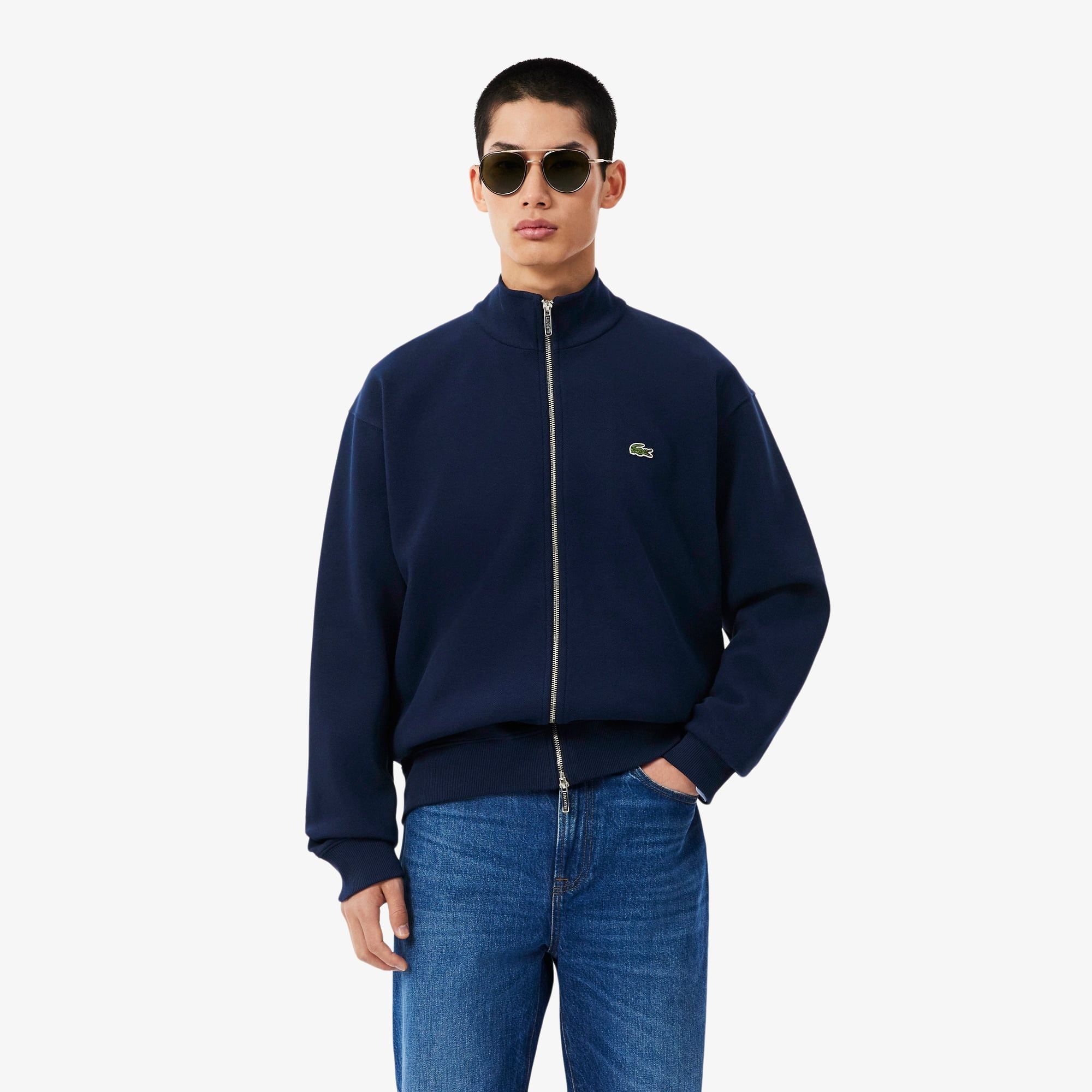 Áo Nỉ Lacoste Nam Chất Liệu Piqué Hai Mặt Có Khóa Kéo