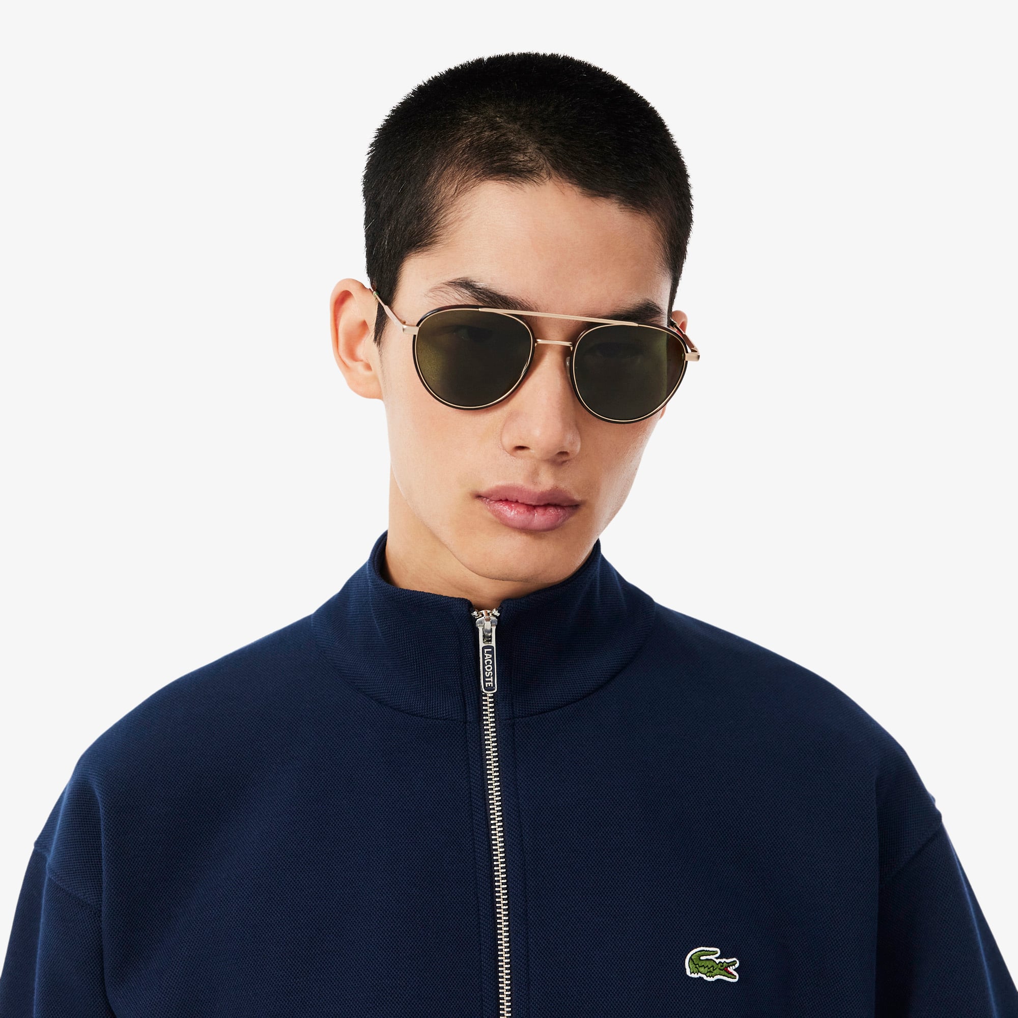 Áo Nỉ Lacoste Nam Chất Liệu Piqué Hai Mặt Có Khóa Kéo