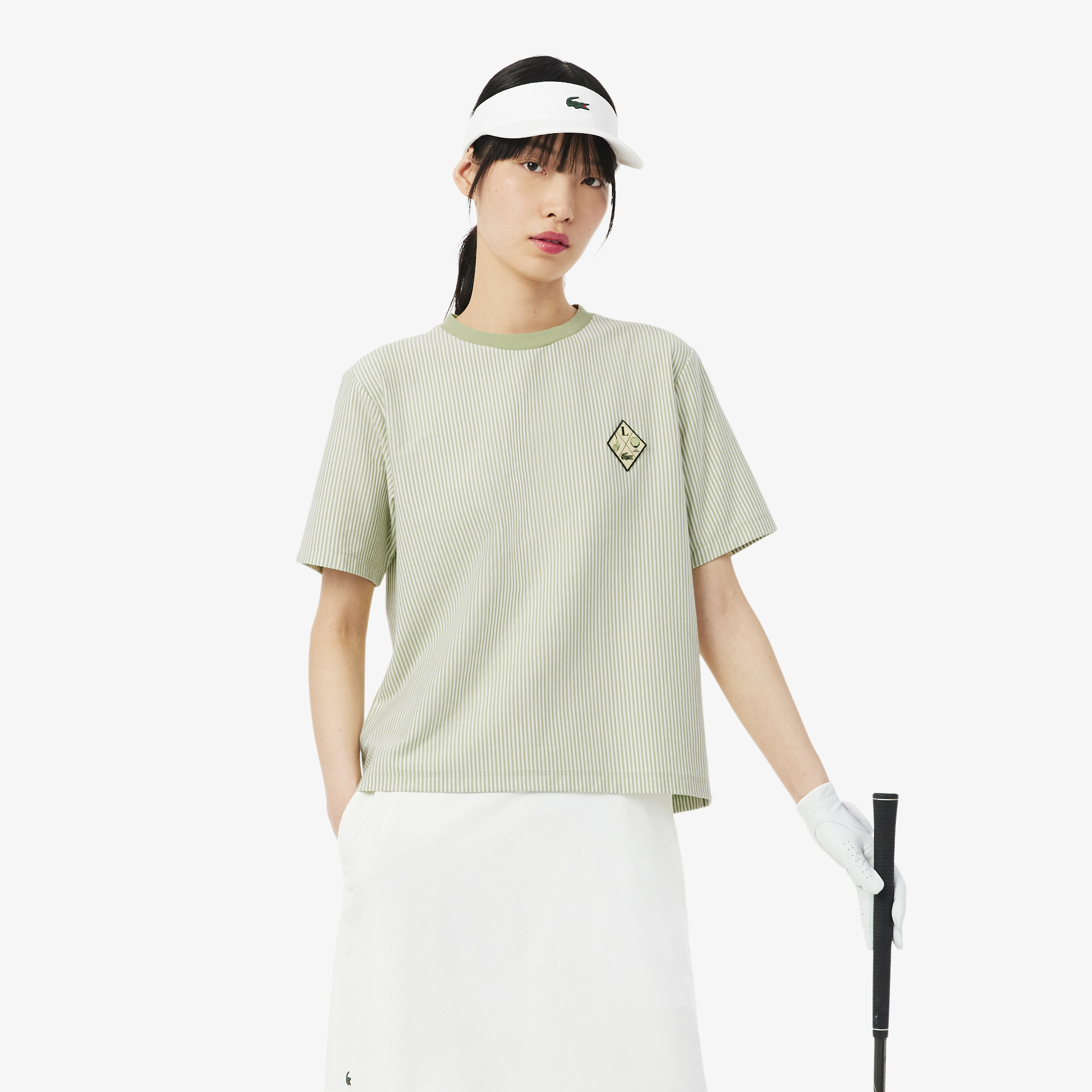 Áo Thun Golf Lacoste Nữ Dáng Suông Kẻ Sọc Công Nghệ Thoáng Khí