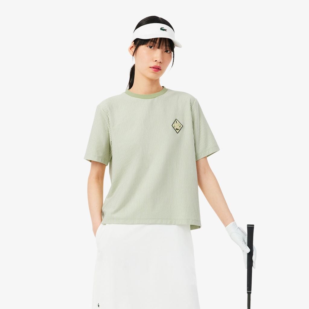 Áo Thun Golf Lacoste Nữ Dáng Suông Kẻ Sọc Công Nghệ Thoáng Khí