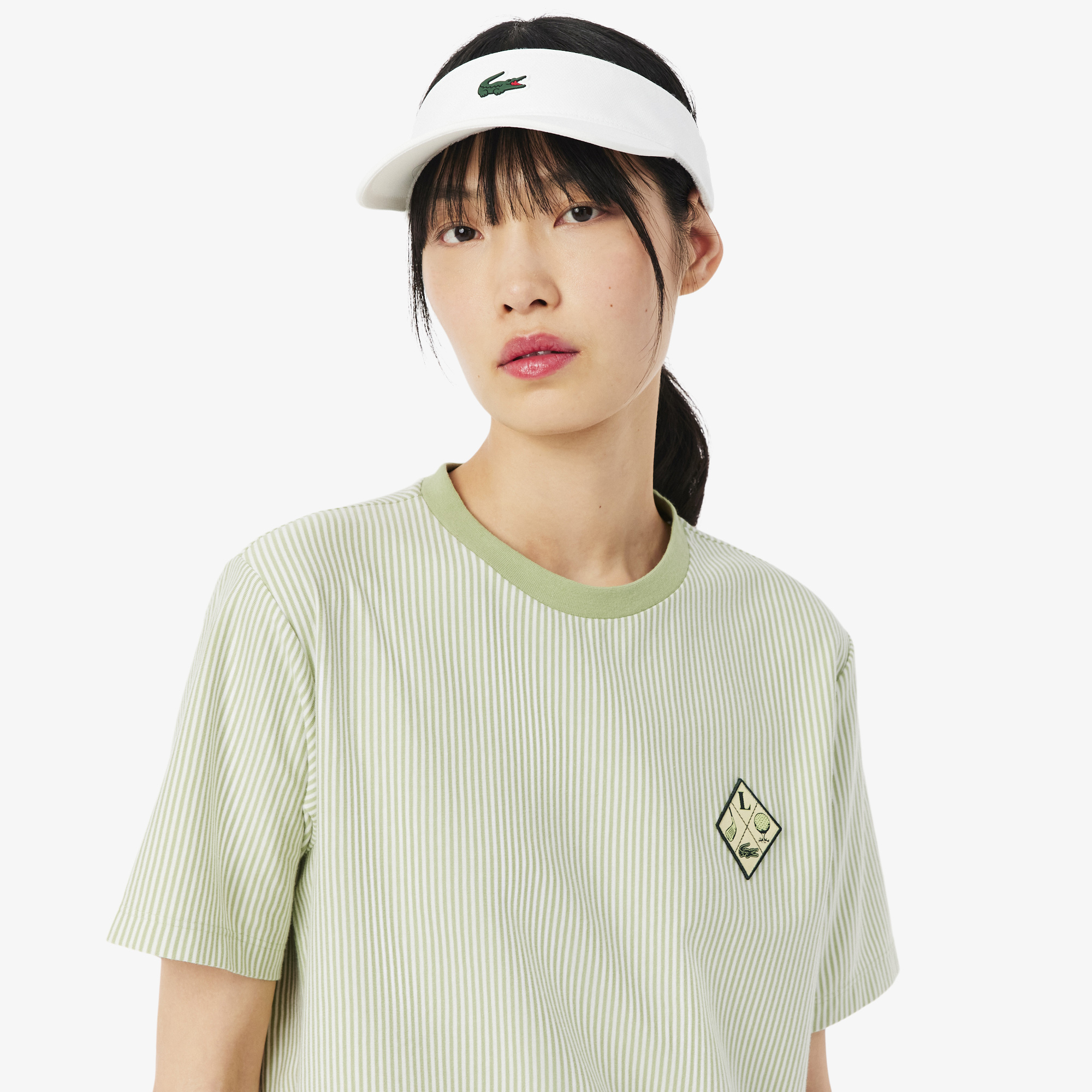 Áo Thun Golf Lacoste Nữ Dáng Suông Kẻ Sọc Công Nghệ Thoáng Khí