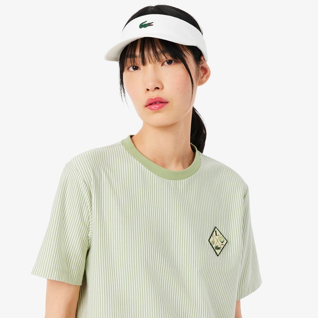 Áo Thun Golf Lacoste Nữ Dáng Suông Kẻ Sọc Công Nghệ Thoáng Khí