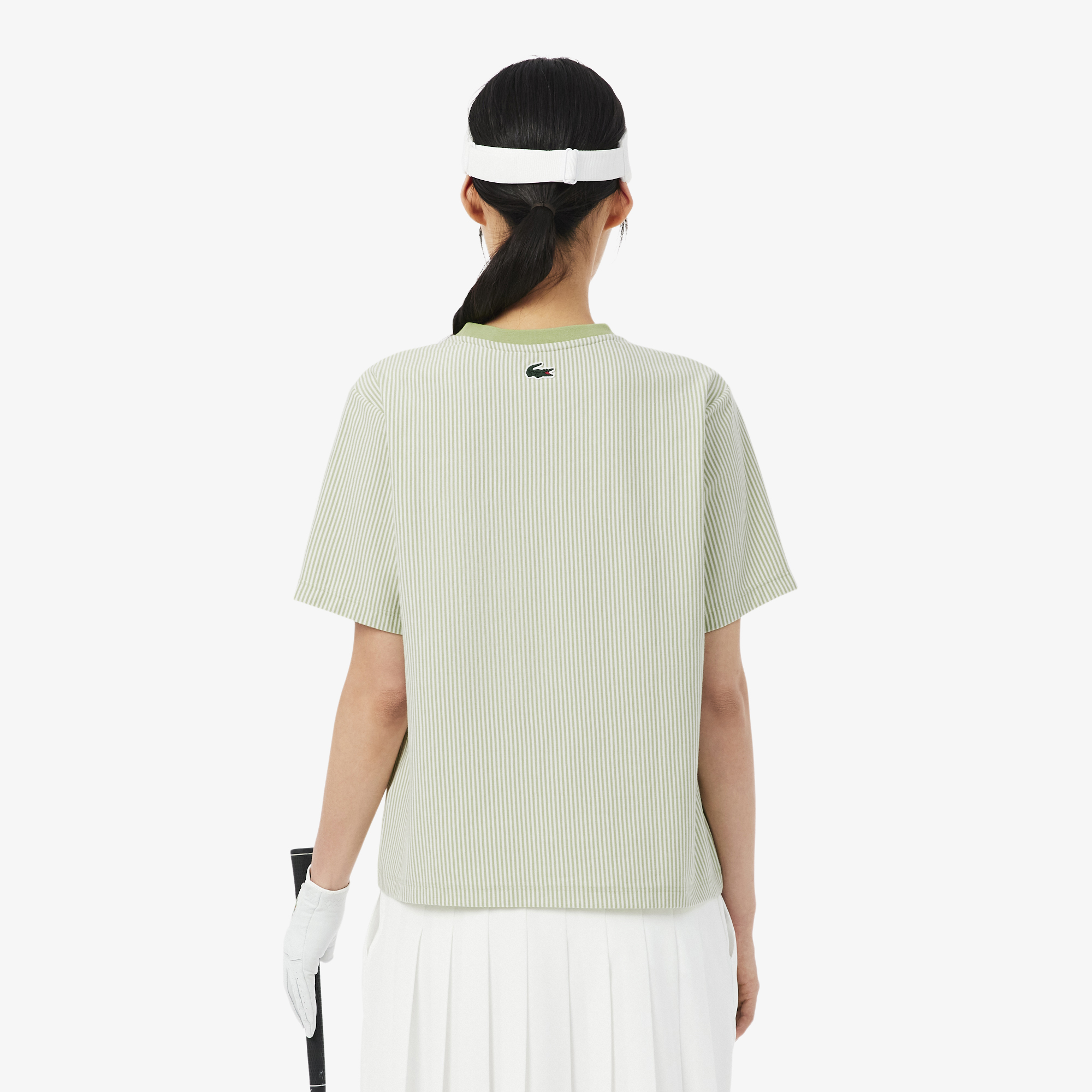 Áo Thun Golf Lacoste Nữ Dáng Suông Kẻ Sọc Công Nghệ Thoáng Khí