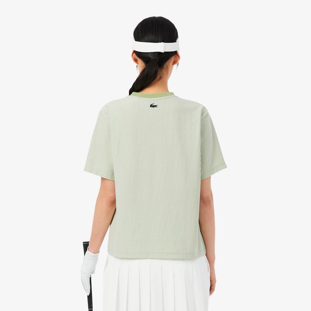 Áo Thun Golf Lacoste Nữ Dáng Suông Kẻ Sọc Công Nghệ Thoáng Khí