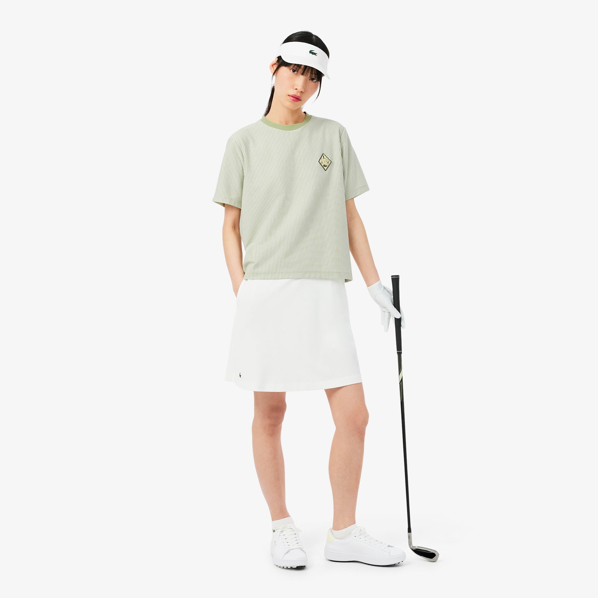 Áo Thun Golf Lacoste Nữ Dáng Suông Kẻ Sọc Công Nghệ Thoáng Khí