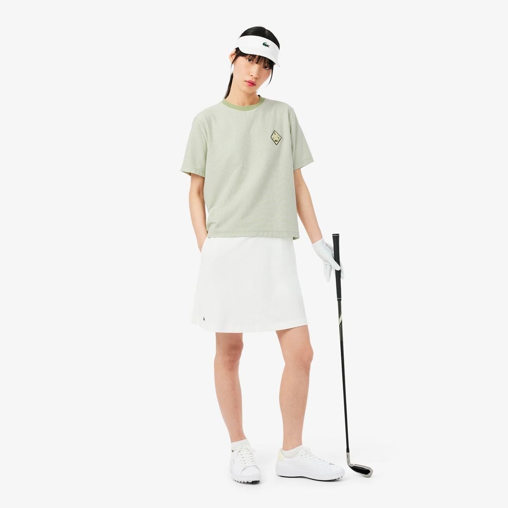 Áo Thun Golf Lacoste Nữ Dáng Suông Kẻ Sọc Công Nghệ Thoáng Khí