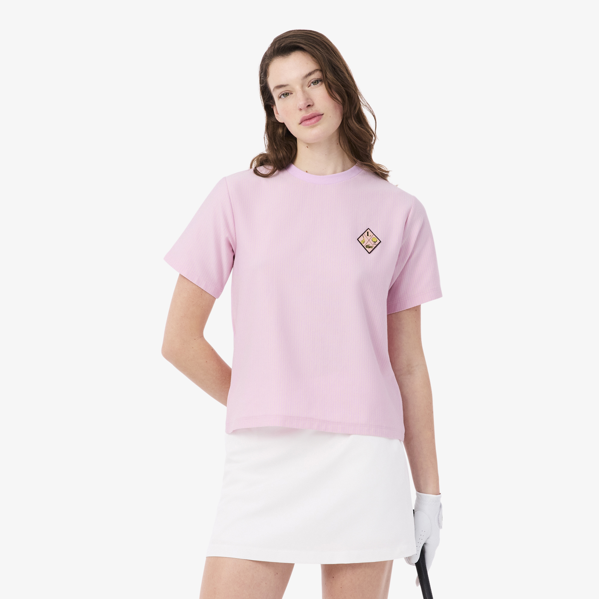 Áo Thun Golf Lacoste Nữ Dáng Suông Kẻ Sọc Công Nghệ Thoáng Khí