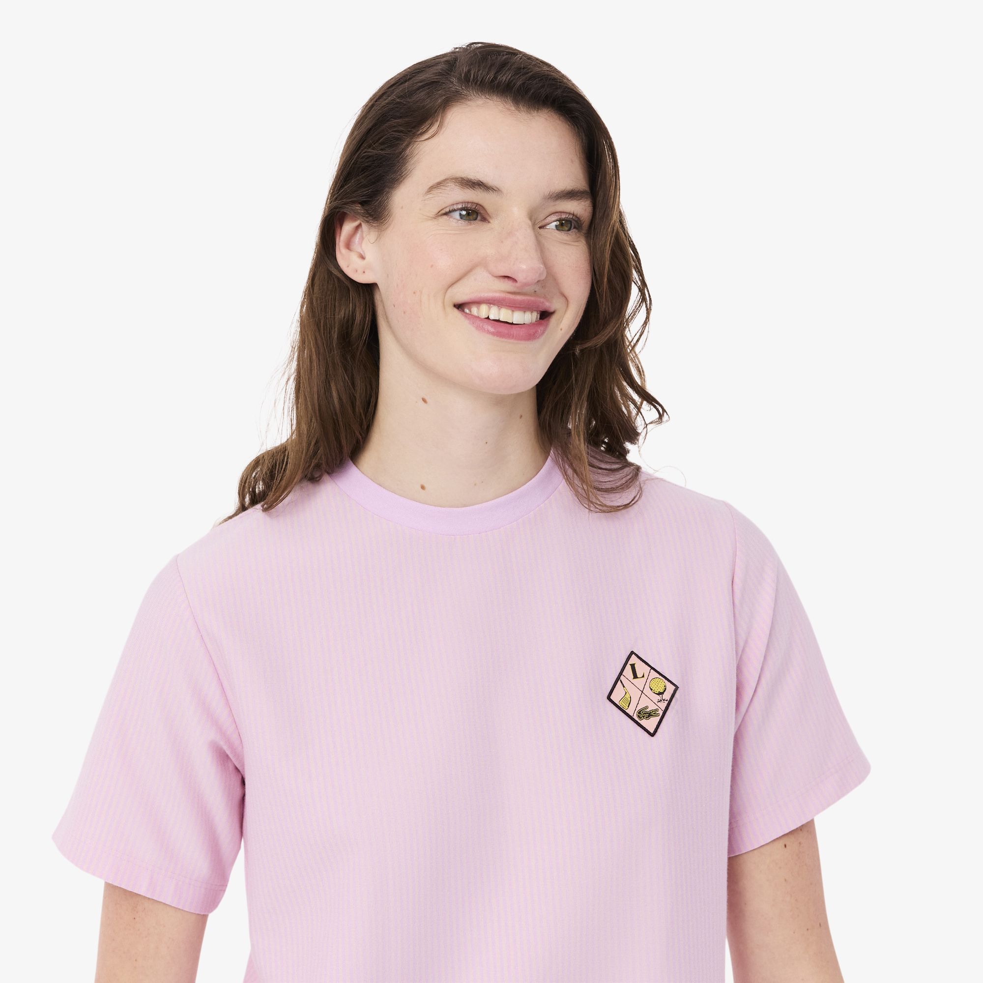 Áo Thun Golf Lacoste Nữ Dáng Suông Kẻ Sọc Công Nghệ Thoáng Khí