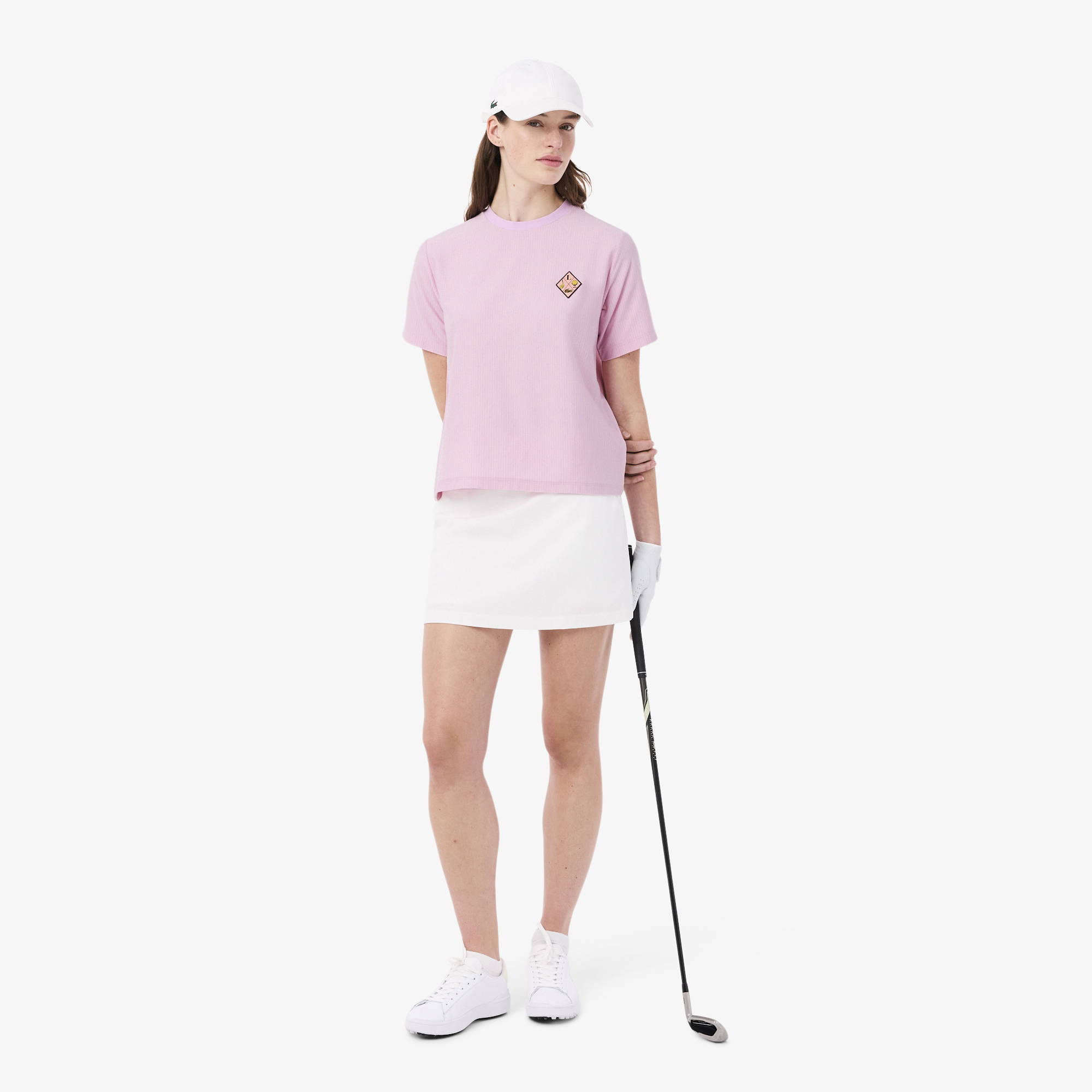 Áo Thun Golf Lacoste Nữ Dáng Suông Kẻ Sọc Công Nghệ Thoáng Khí