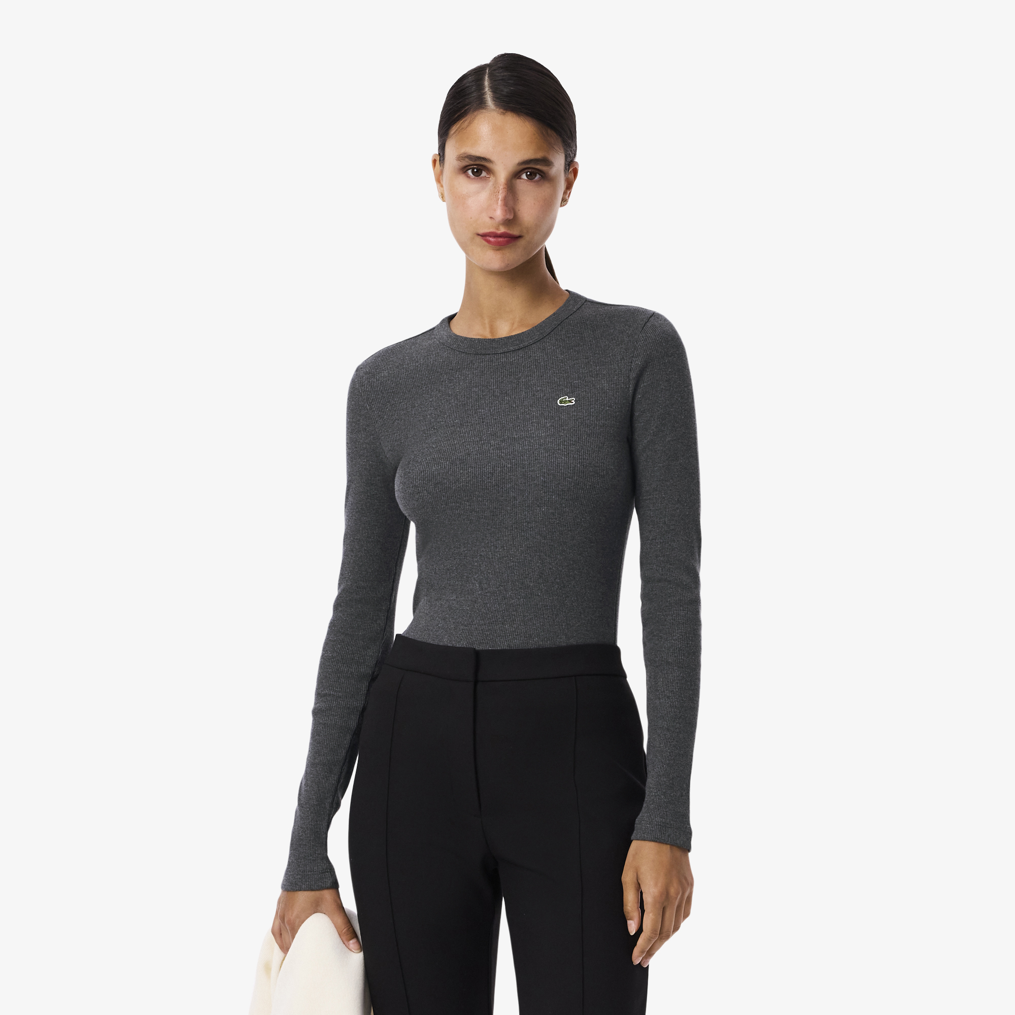 Áo Thun Lacoste Nữ Ôm Dáng Chất Liệu Cotton Gân