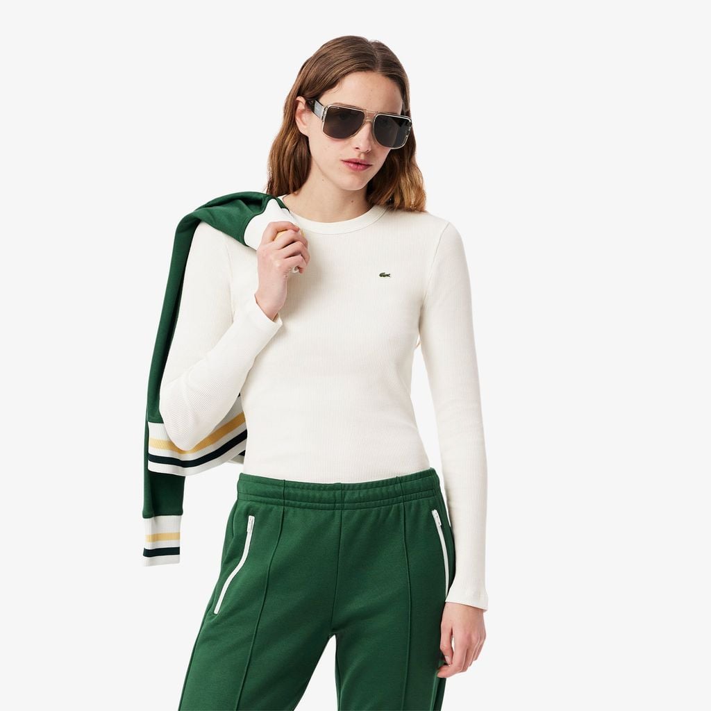 Áo Thun Lacoste Nữ Ôm Dáng Chất Liệu Cotton Gân