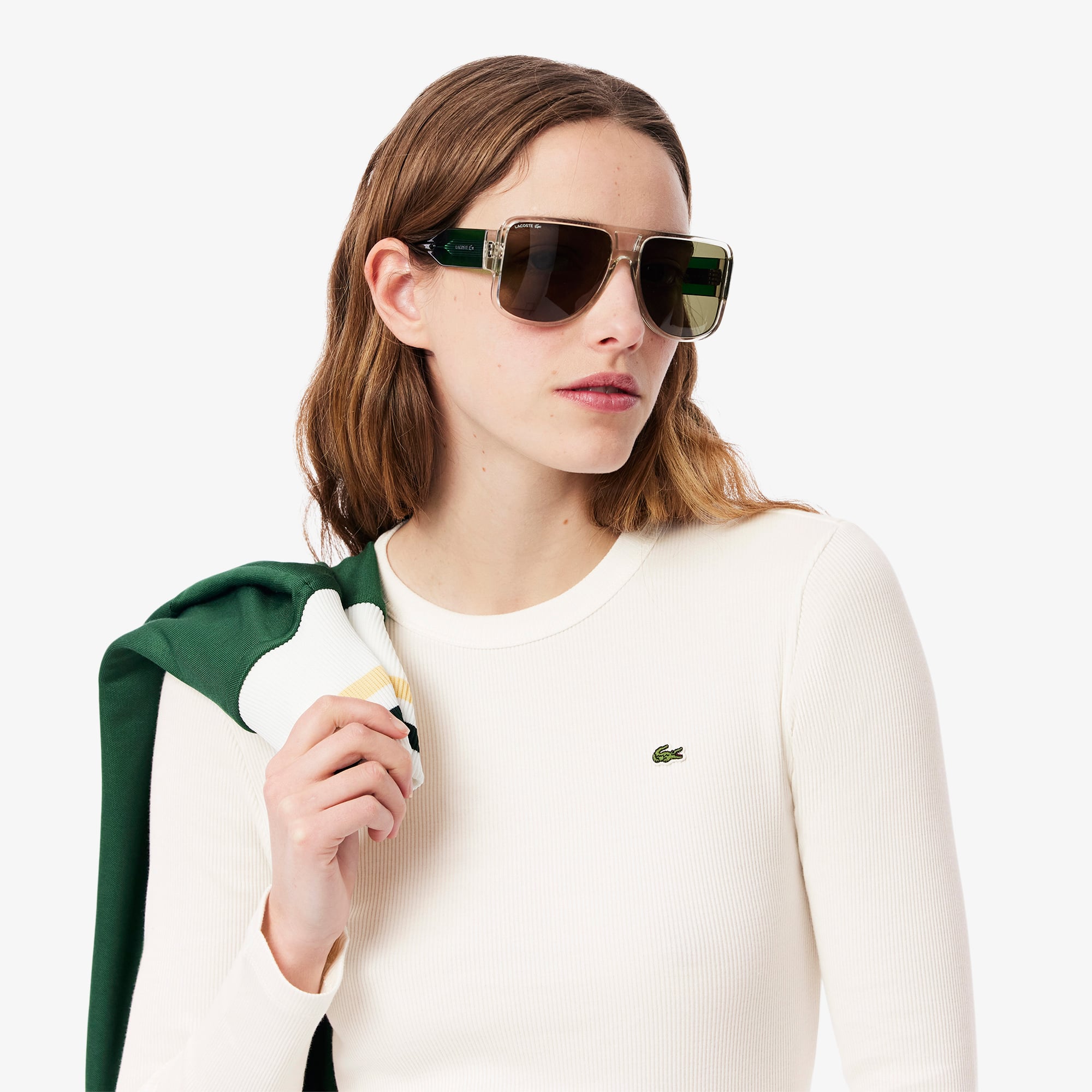Áo Thun Lacoste Nữ Ôm Dáng Chất Liệu Cotton Gân