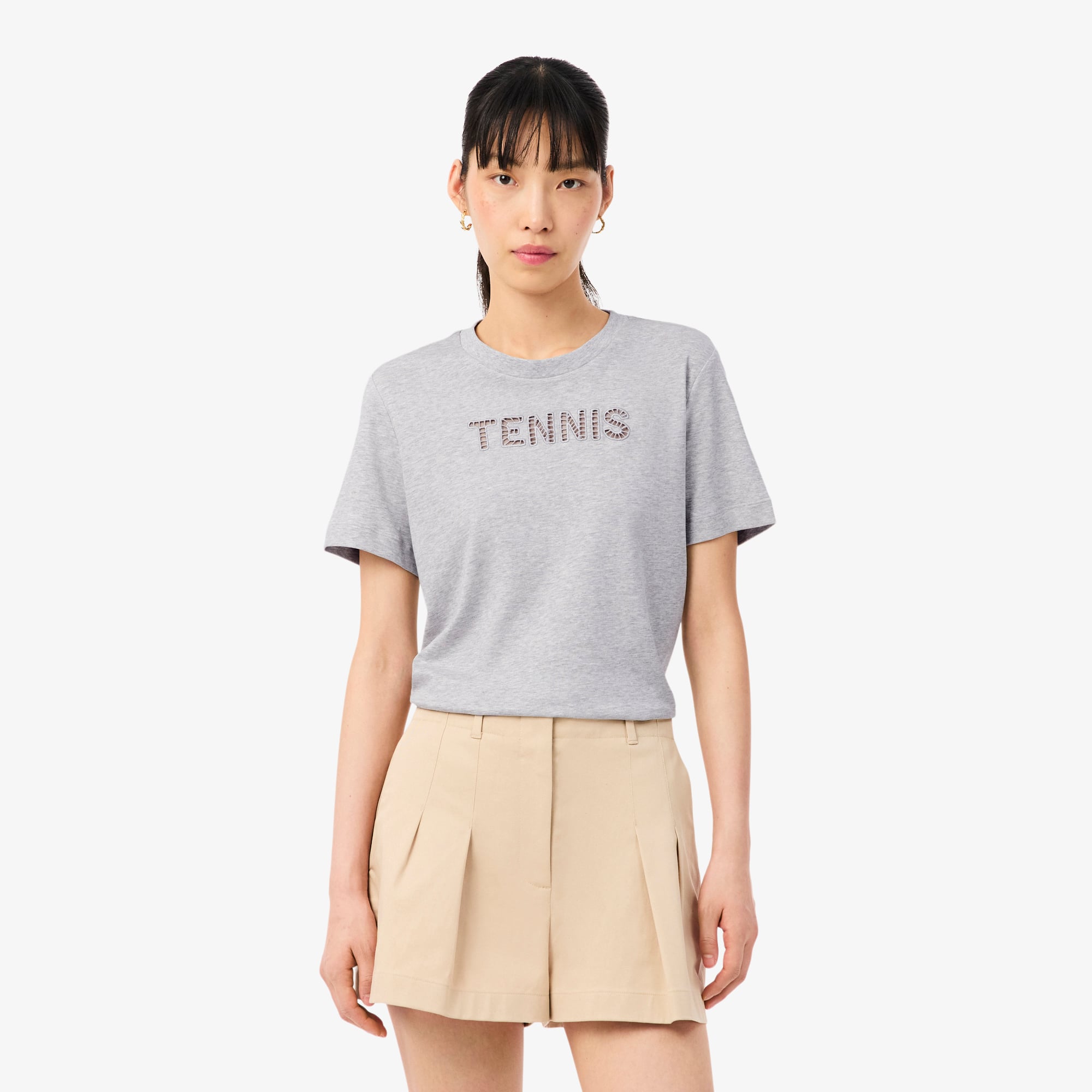 Áo Thun Tennis Lacoste Nữ Dáng Suông Họa Tiết Thêu