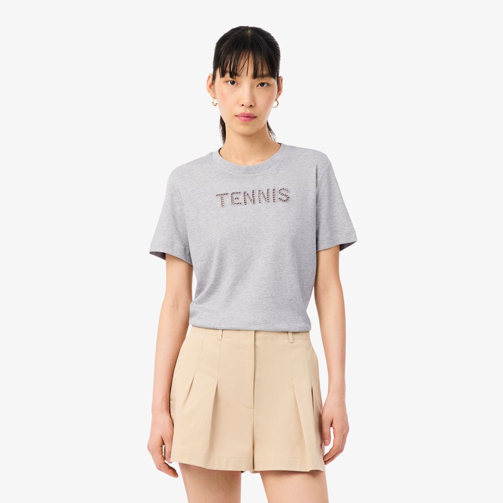 Áo Thun Tennis Lacoste Nữ Dáng Suông Họa Tiết Thêu