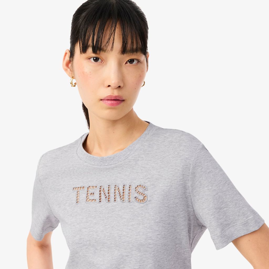 Áo Thun Tennis Lacoste Nữ Dáng Suông Họa Tiết Thêu