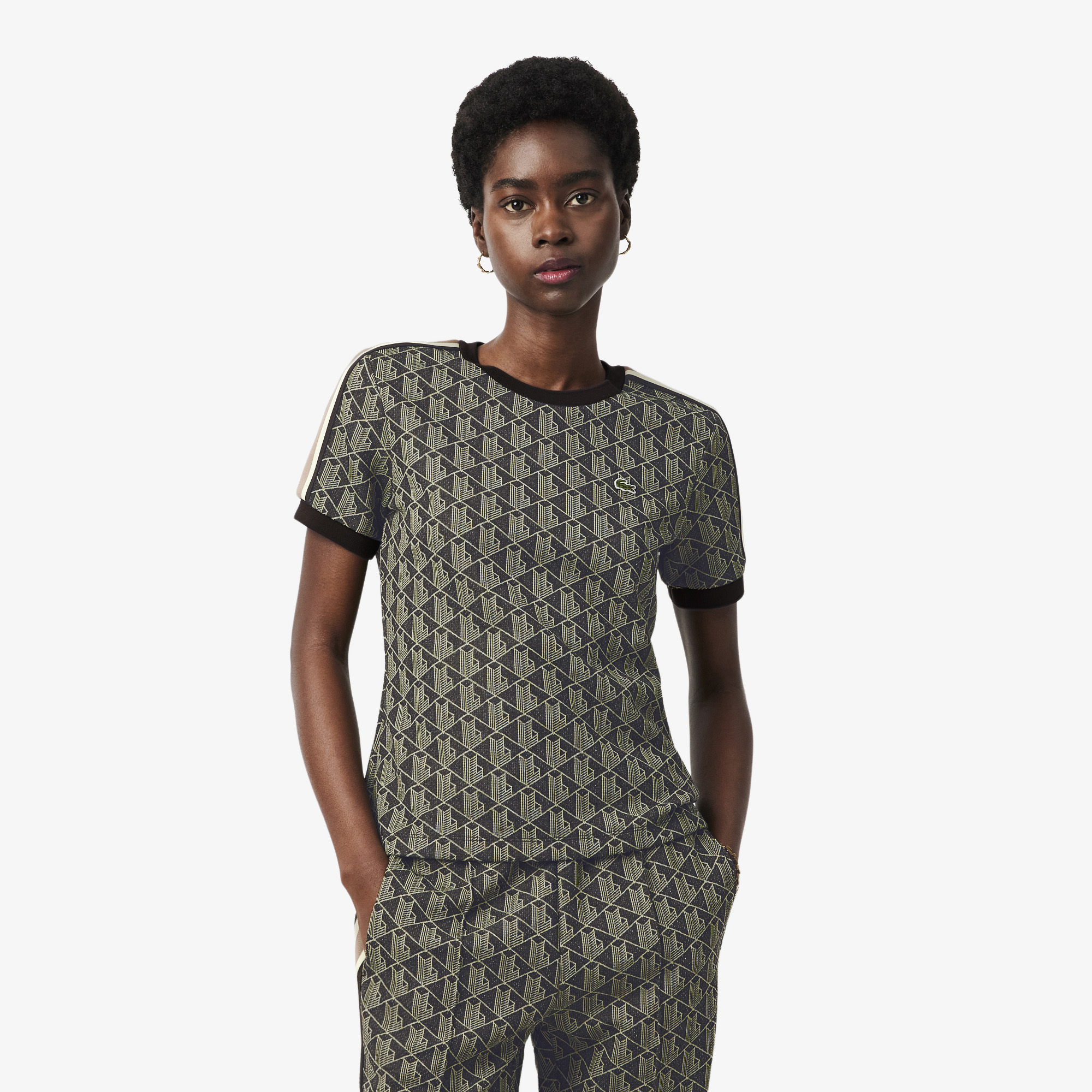 Áo Thun Lacoste Nữ Ôm Dáng Hoạt Tiết Jacquard Monogram