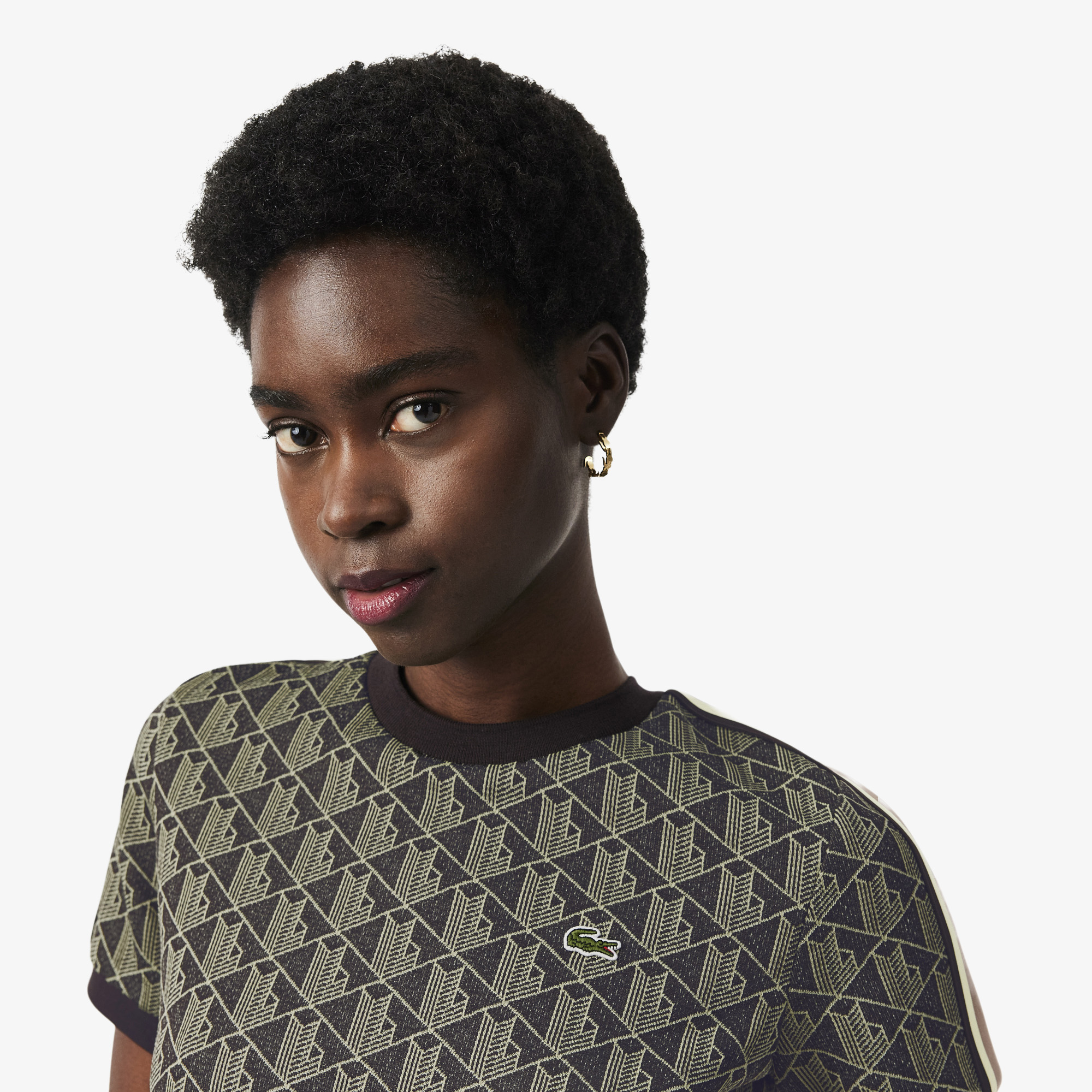 Áo Thun Lacoste Nữ Ôm Dáng Hoạt Tiết Jacquard Monogram