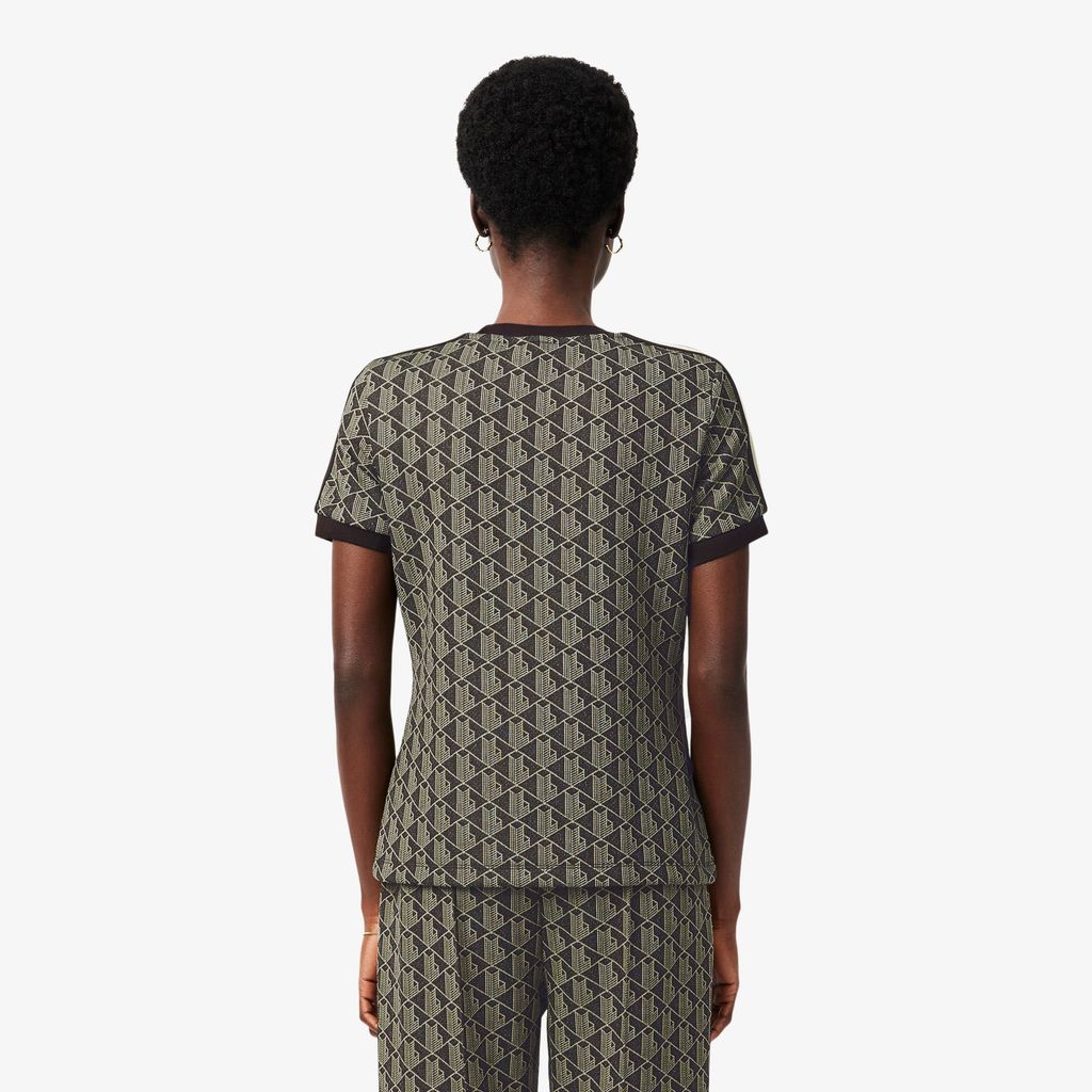 Áo Thun Lacoste Nữ Ôm Dáng Hoạt Tiết Jacquard Monogram