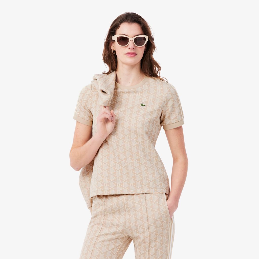 Áo Thun Lacoste Nữ Ôm Dáng Hoạt Tiết Jacquard Monogram