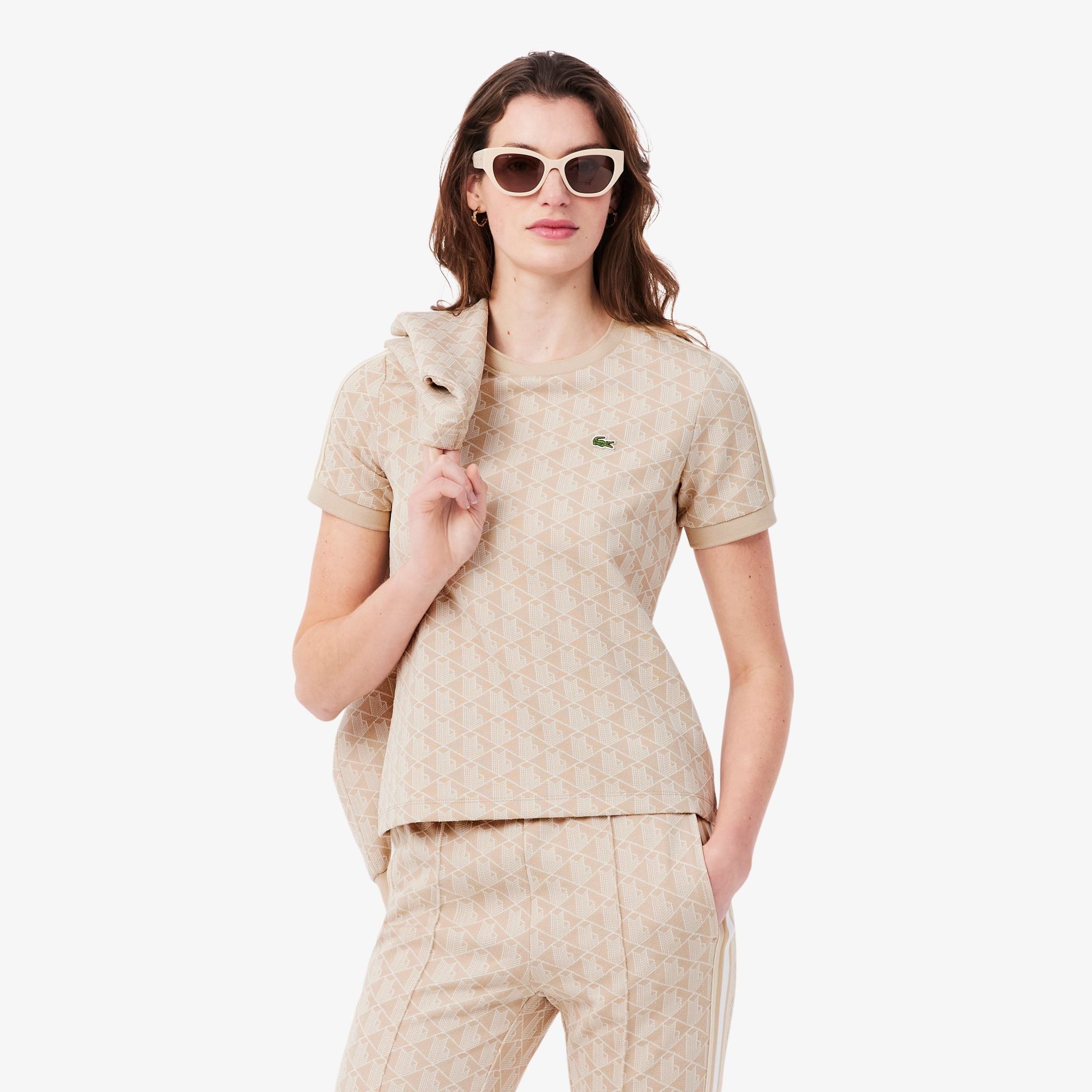 Áo Thun Lacoste Nữ Ôm Dáng Hoạt Tiết Jacquard Monogram