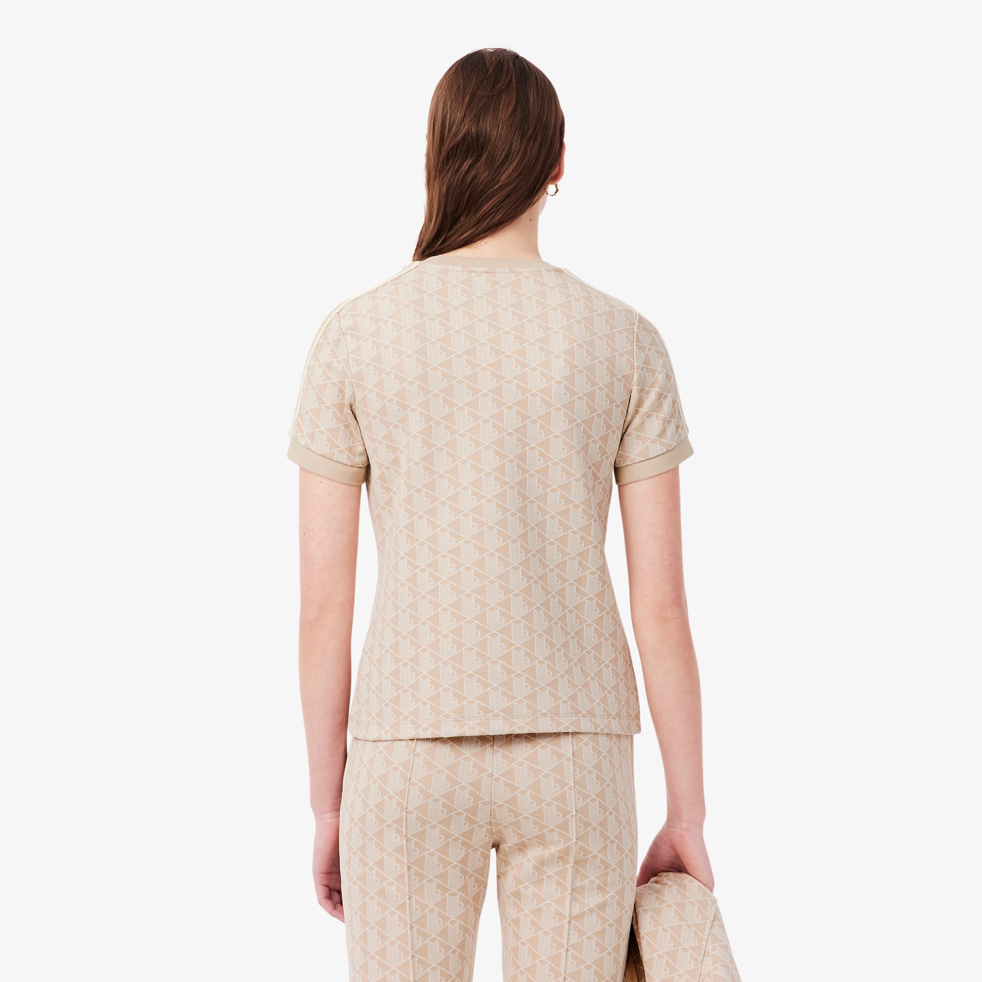 Áo Thun Lacoste Nữ Ôm Dáng Hoạt Tiết Jacquard Monogram