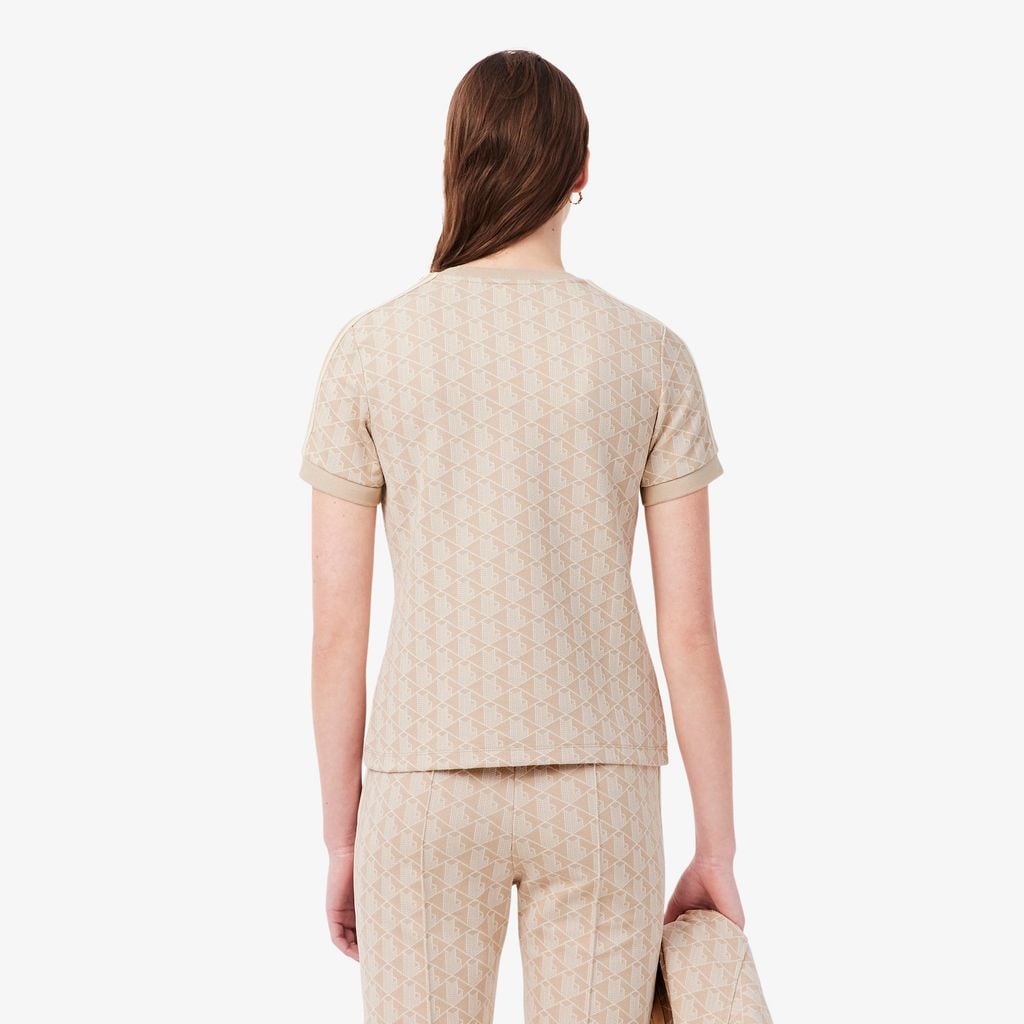 Áo Thun Lacoste Nữ Ôm Dáng Hoạt Tiết Jacquard Monogram