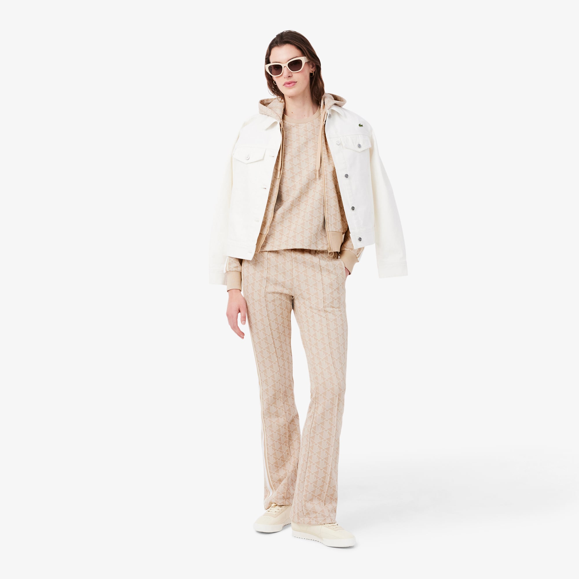 Áo Thun Lacoste Nữ Ôm Dáng Hoạt Tiết Jacquard Monogram