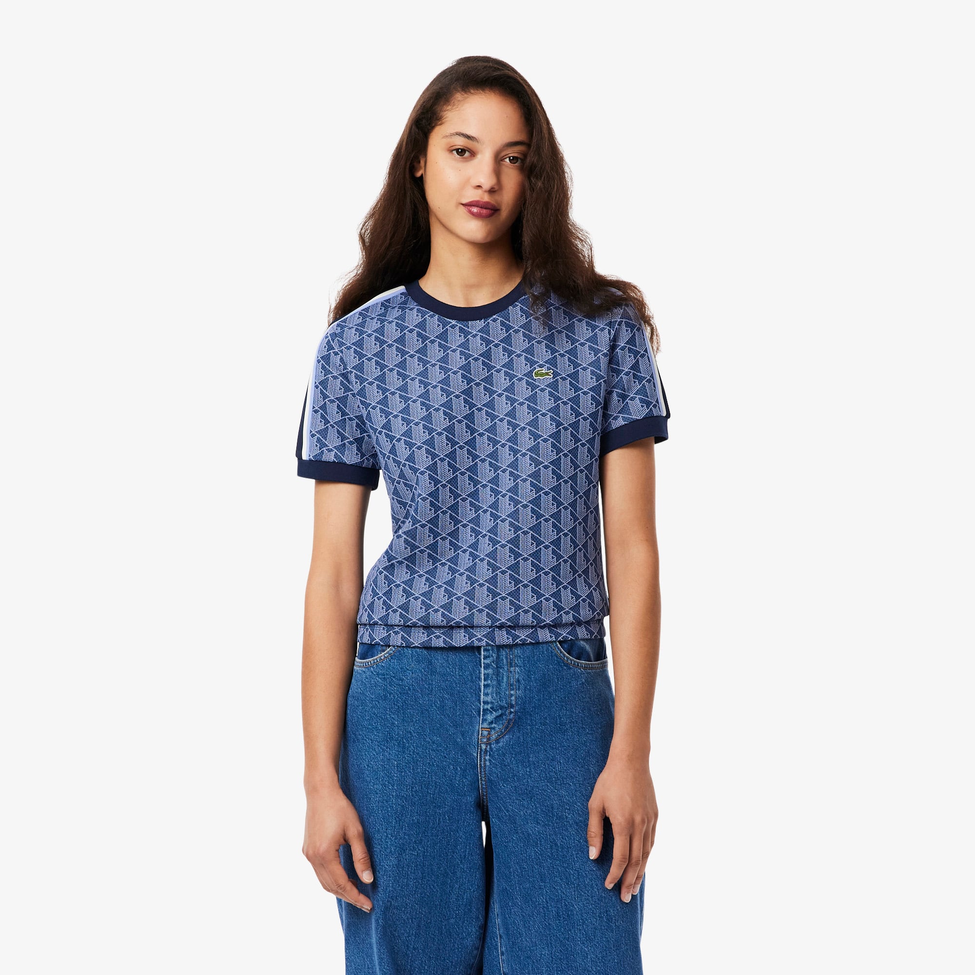 Áo Thun Lacoste Nữ Ôm Dáng Hoạt Tiết Jacquard Monogram