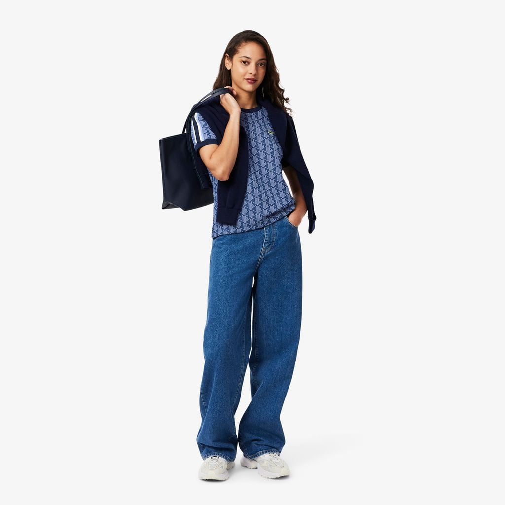 Áo Thun Lacoste Nữ Ôm Dáng Hoạt Tiết Jacquard Monogram