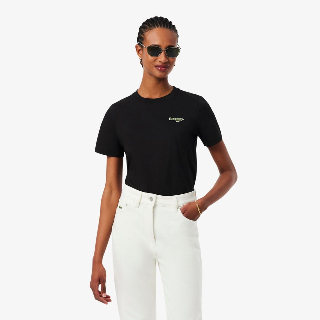 Áo Thun Lacoste Nữ Dáng Suông Chất Liệu Cotton Có Phù Hiệu