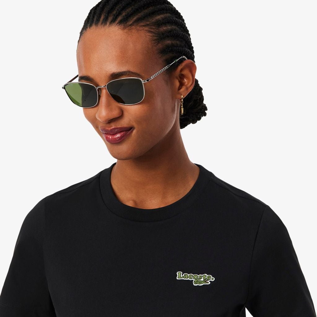 Áo Thun Lacoste Nữ Dáng Suông Chất Liệu Cotton Có Phù Hiệu