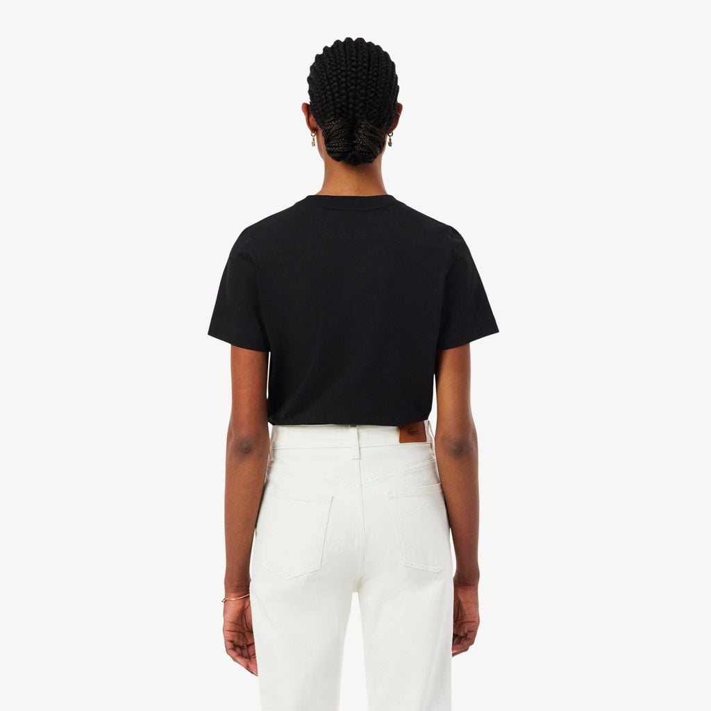Áo Thun Lacoste Nữ Dáng Suông Chất Liệu Cotton Có Phù Hiệu