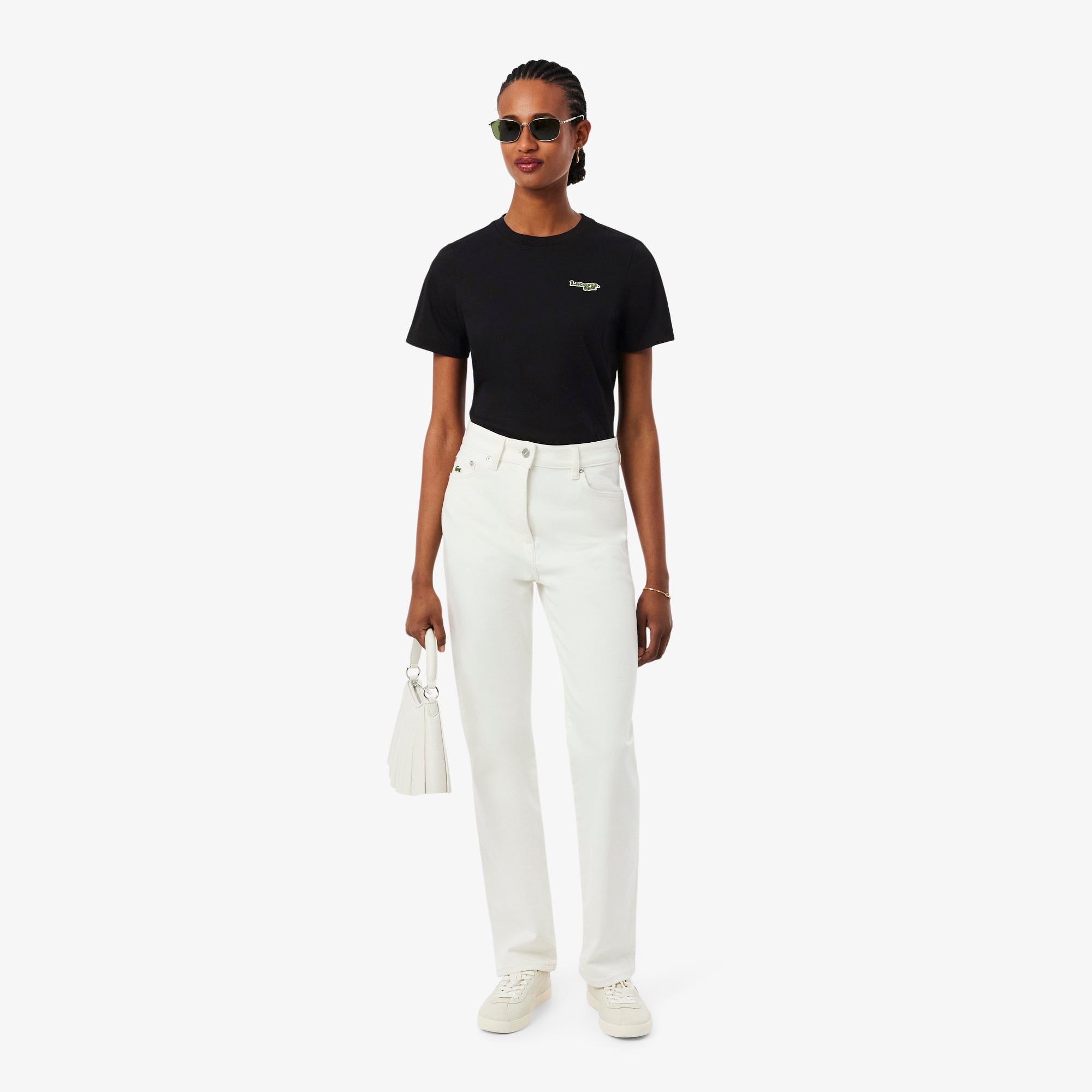 Áo Thun Lacoste Nữ Dáng Suông Chất Liệu Cotton Có Phù Hiệu