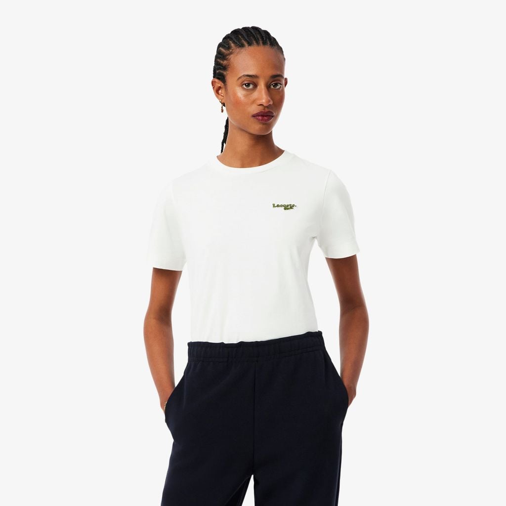 Áo Thun Lacoste Nữ Dáng Suông Chất Liệu Cotton Có Phù Hiệu