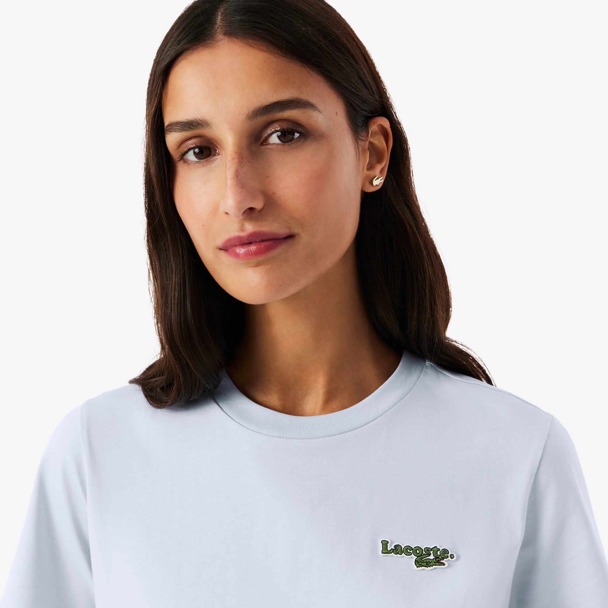 Áo Thun Lacoste Nữ Dáng Suông Chất Liệu Cotton Có Phù Hiệu