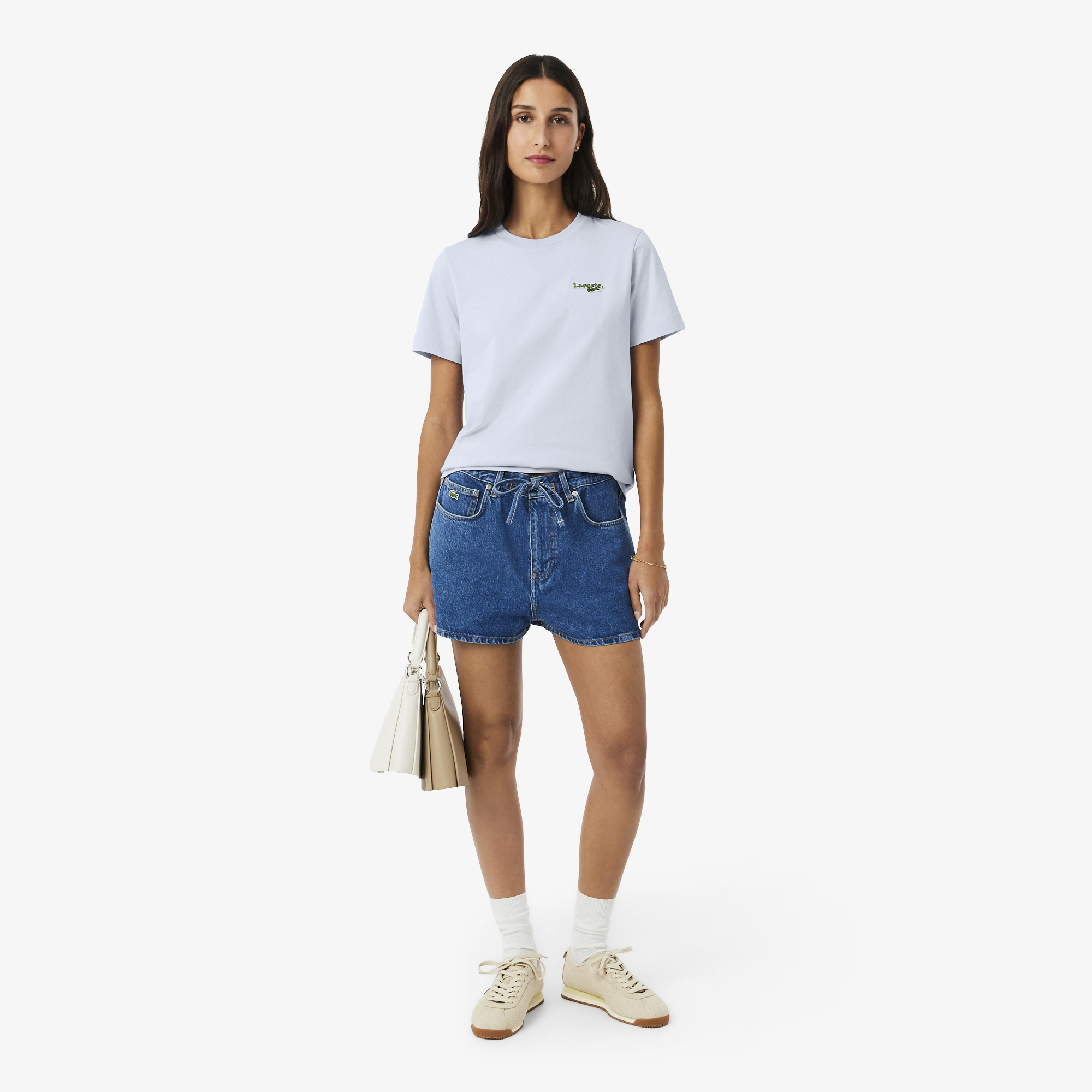 Áo Thun Lacoste Nữ Dáng Suông Chất Liệu Cotton Có Phù Hiệu