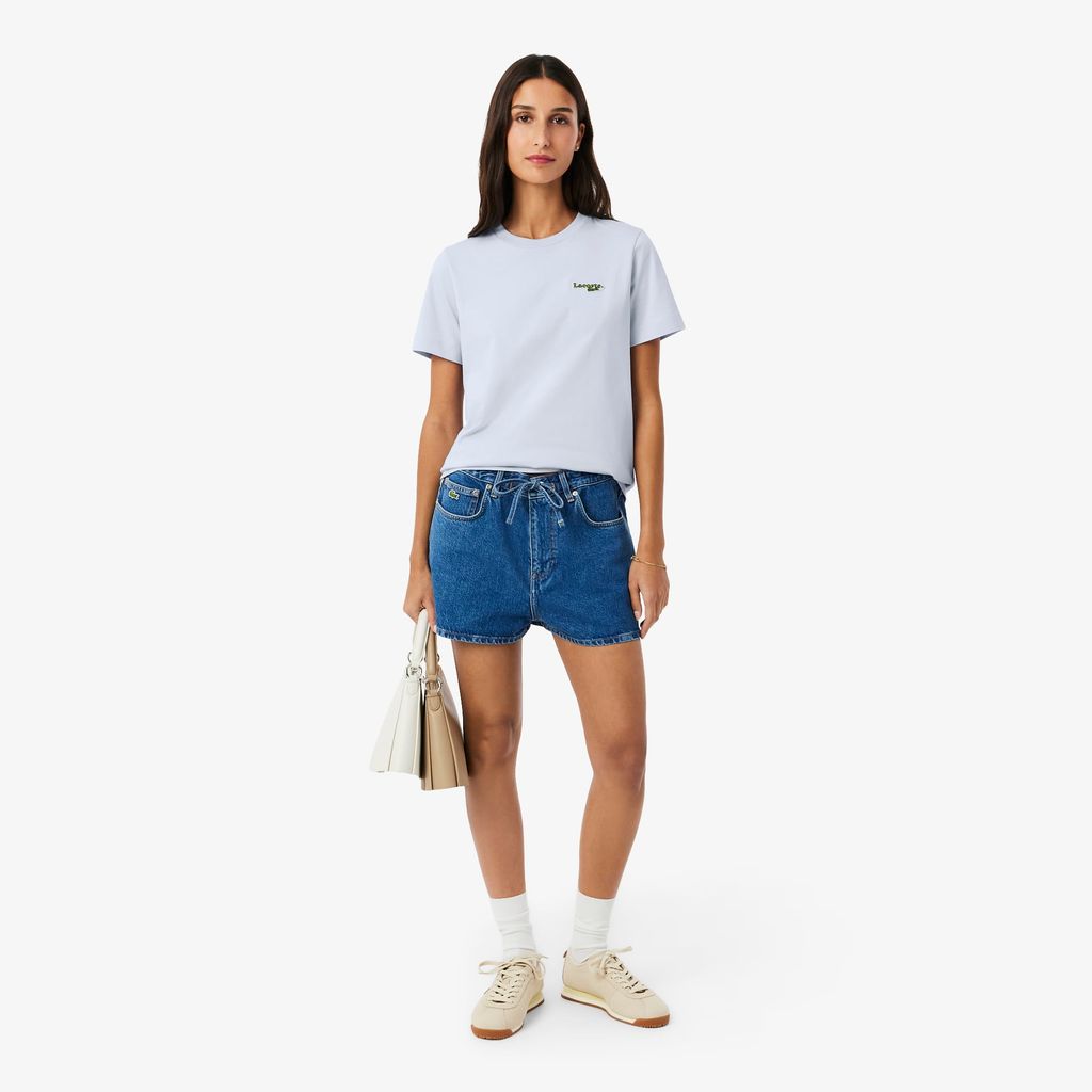 Áo Thun Lacoste Nữ Dáng Suông Chất Liệu Cotton Có Phù Hiệu