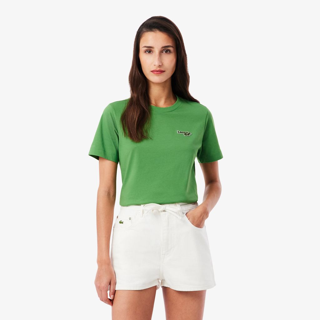 Áo Thun Lacoste Nữ Dáng Suông Chất Liệu Cotton Có Phù Hiệu