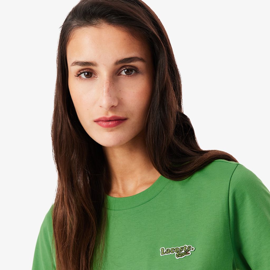 Áo Thun Lacoste Nữ Dáng Suông Chất Liệu Cotton Có Phù Hiệu