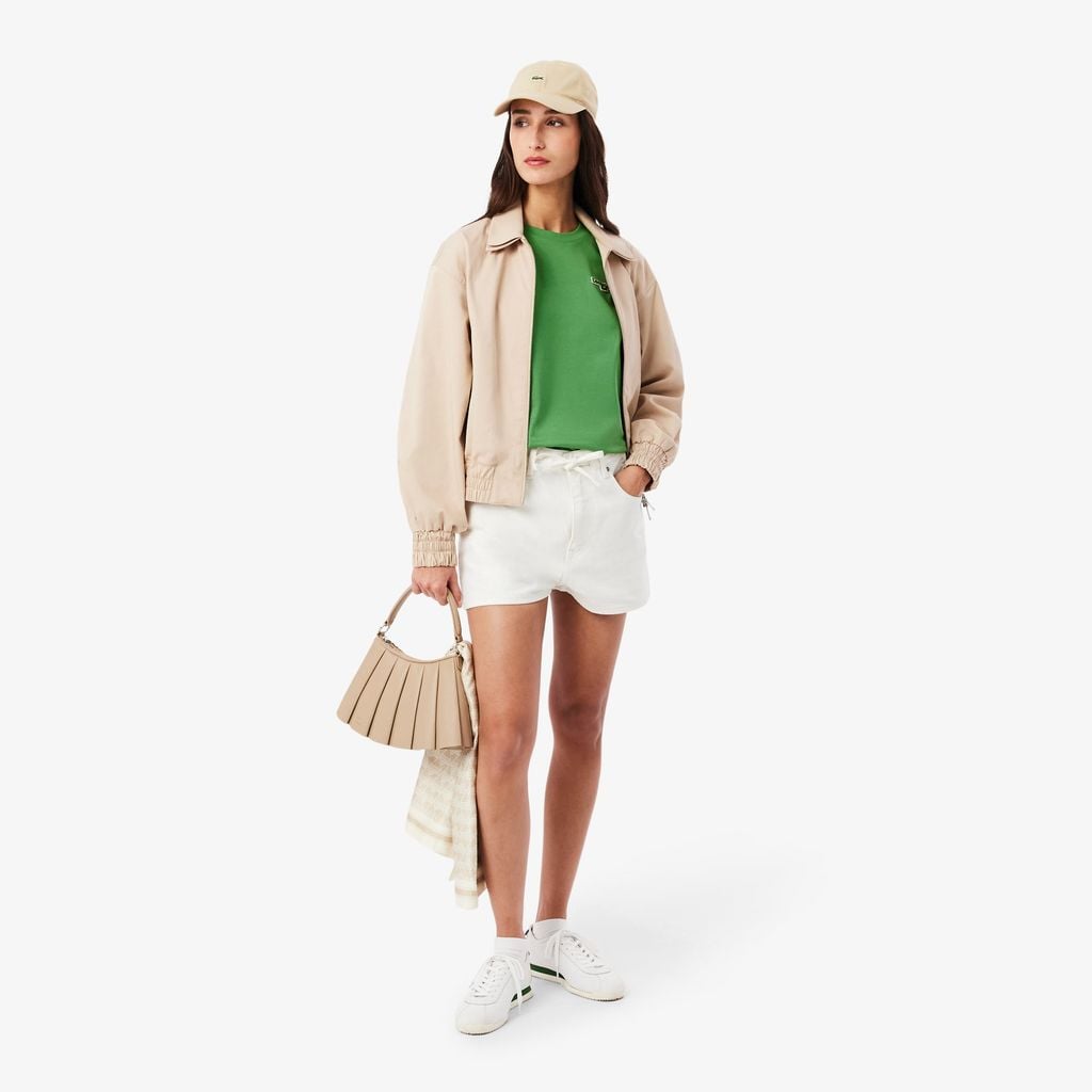 Áo Thun Lacoste Nữ Dáng Suông Chất Liệu Cotton Có Phù Hiệu