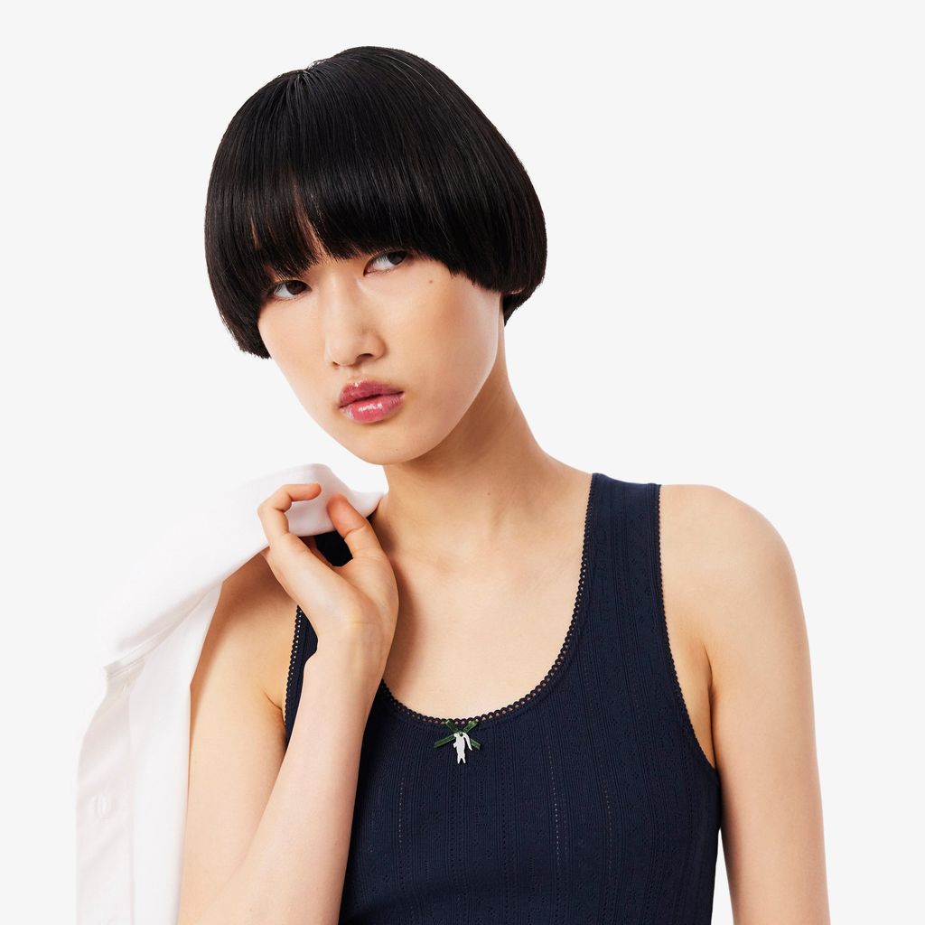 Áo Thun Ba Lỗ Lacoste Nữ Ôm Dáng Dệt Kim Họa Tiết Lỗ