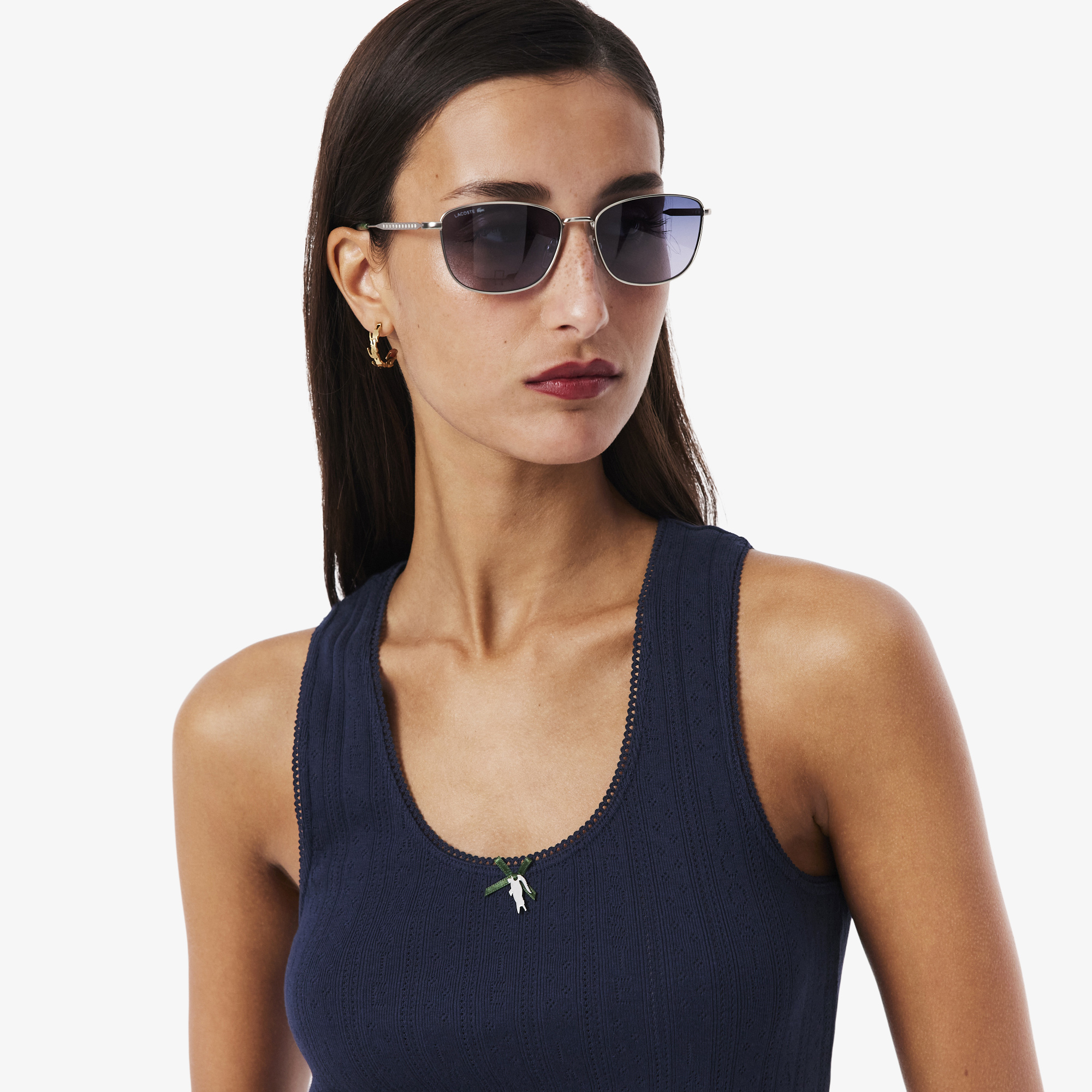 Áo Thun Ba Lỗ Lacoste Nữ Ôm Dáng Dệt Kim Họa Tiết Lỗ