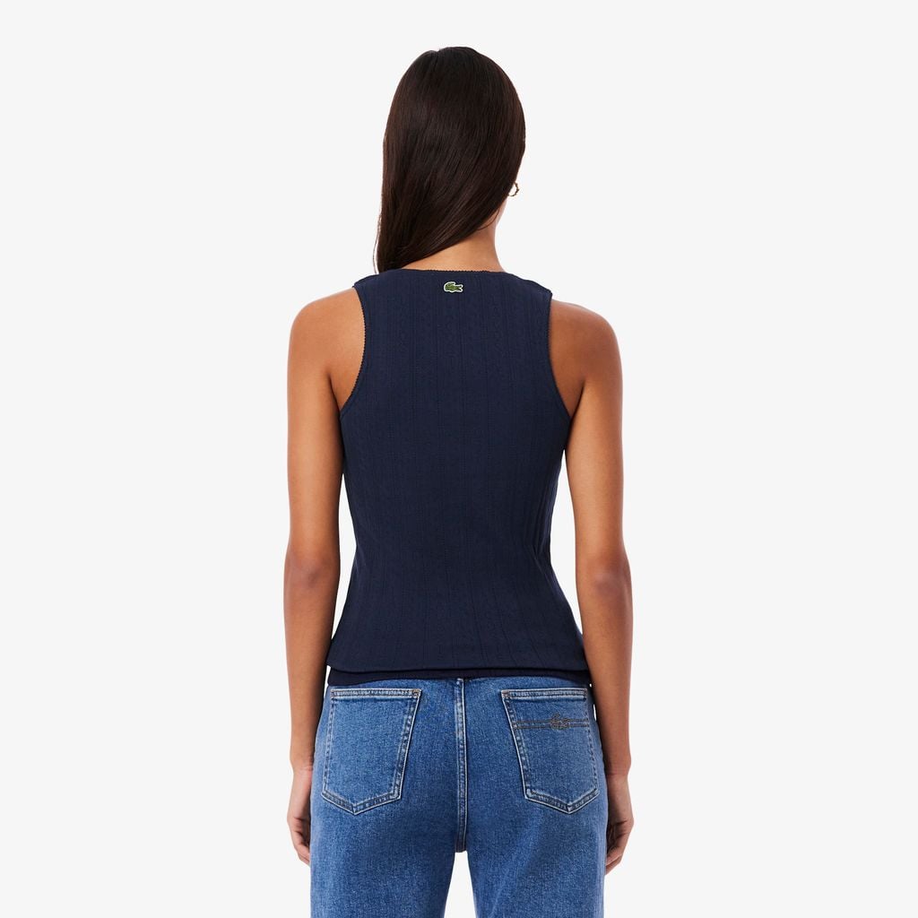 Áo Thun Ba Lỗ Lacoste Nữ Ôm Dáng Dệt Kim Họa Tiết Lỗ