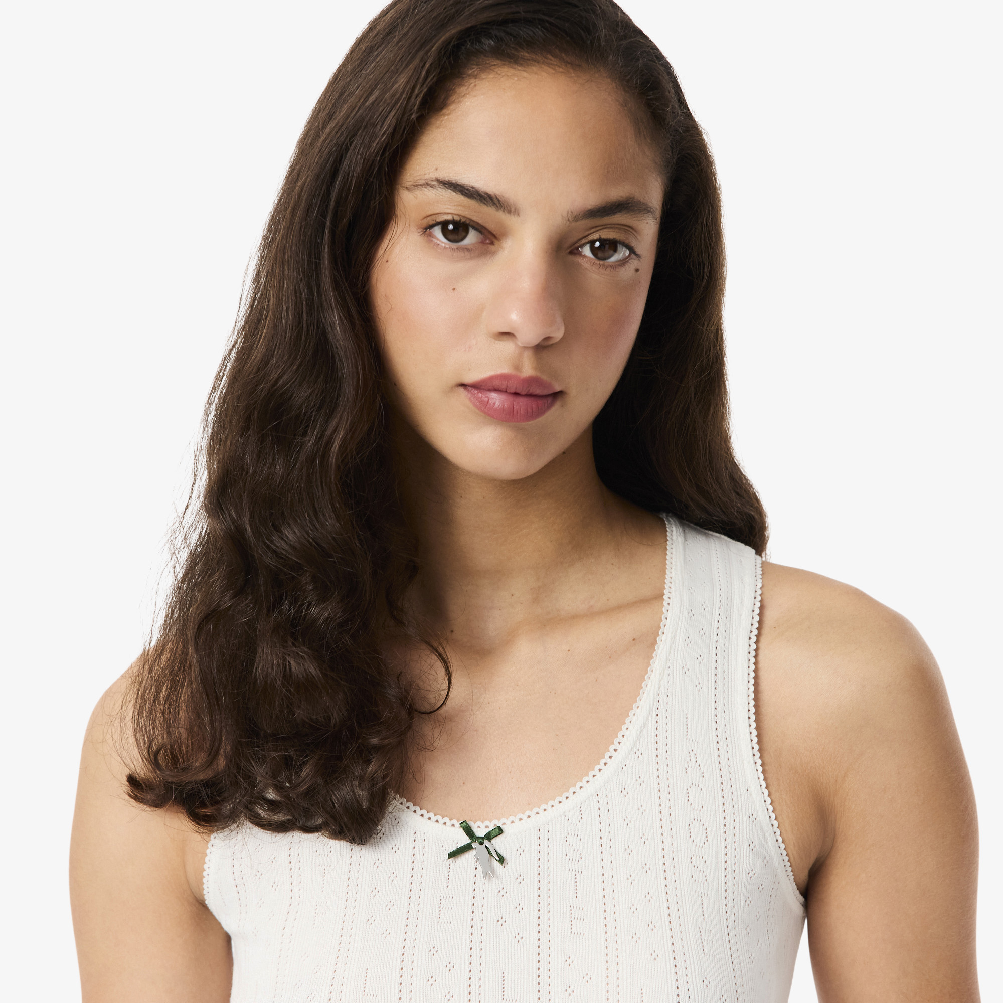 Áo Thun Ba Lỗ Lacoste Nữ Ôm Dáng Dệt Kim Họa Tiết Lỗ