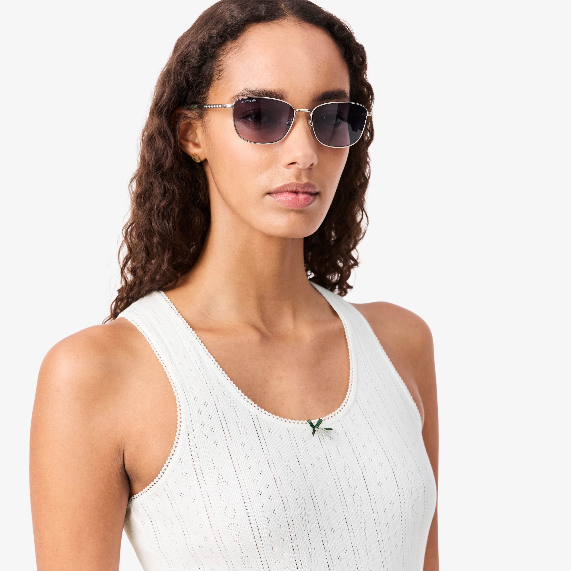 Áo Thun Ba Lỗ Lacoste Nữ Ôm Dáng Dệt Kim Họa Tiết Lỗ