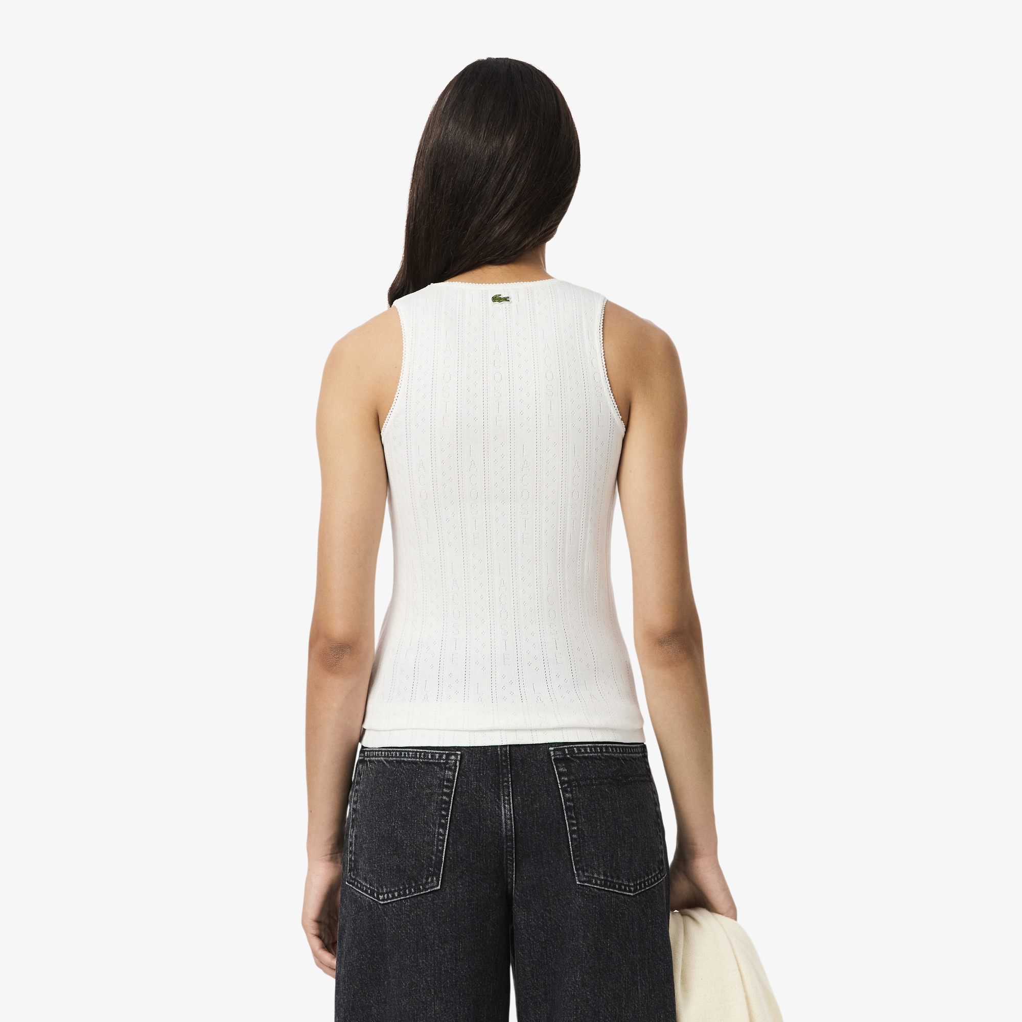 Áo Thun Ba Lỗ Lacoste Nữ Ôm Dáng Dệt Kim Họa Tiết Lỗ