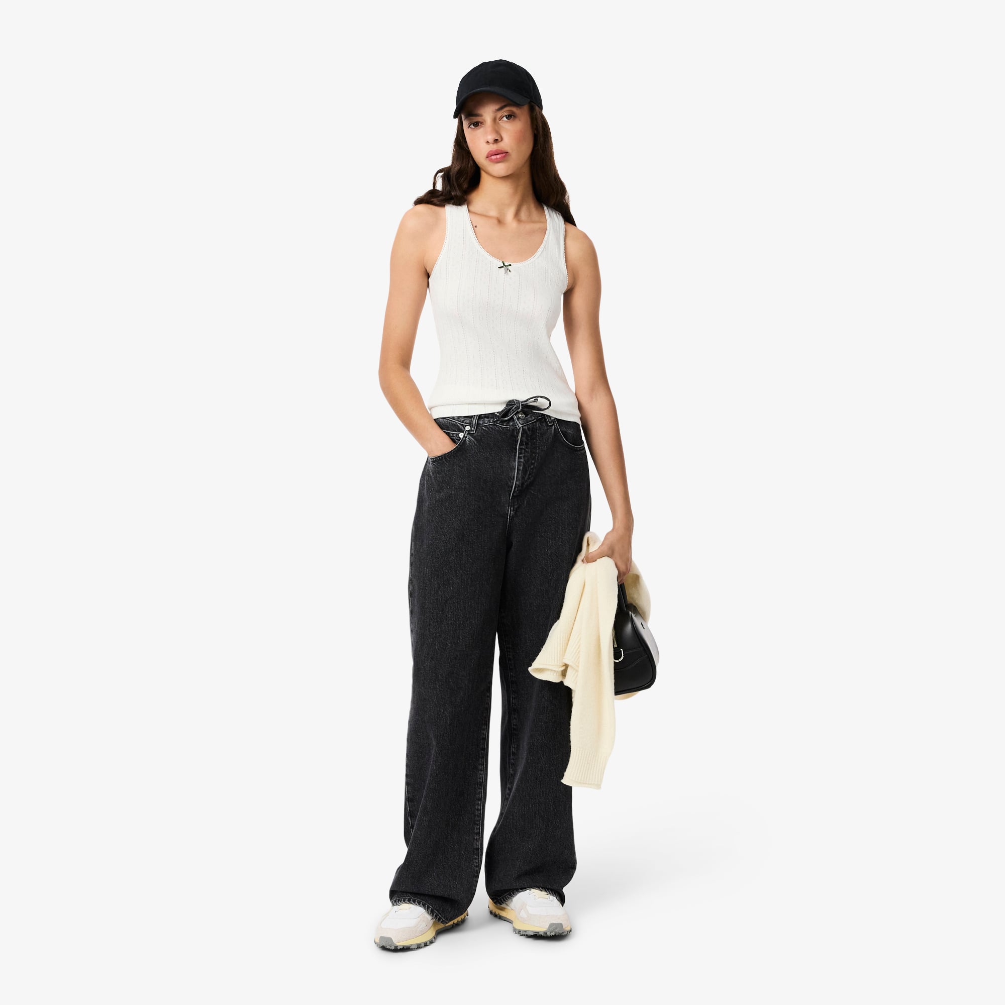 Áo Thun Ba Lỗ Lacoste Nữ Ôm Dáng Dệt Kim Họa Tiết Lỗ