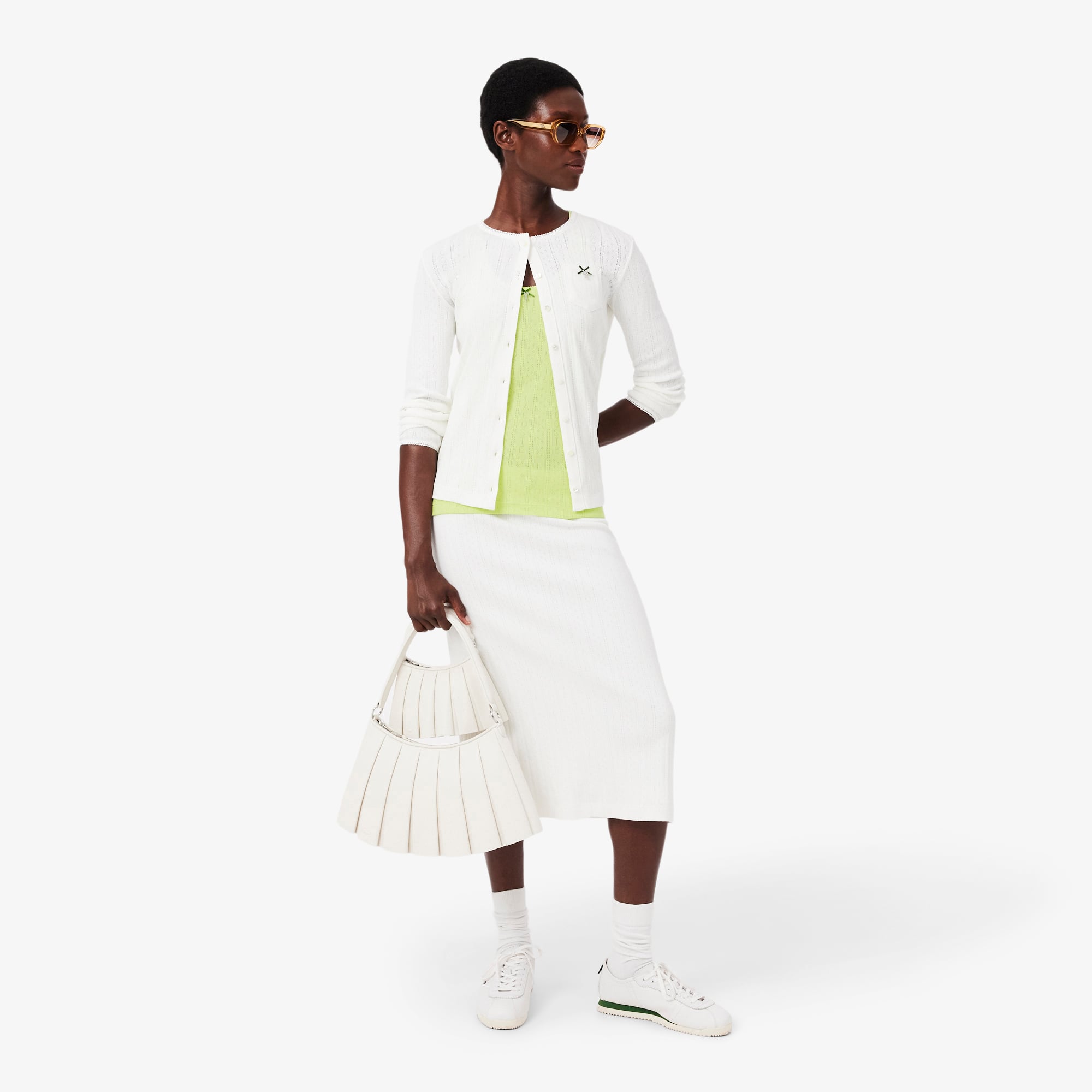 Áo Thun Ba Lỗ Lacoste Nữ Ôm Dáng Dệt Kim Họa Tiết Lỗ