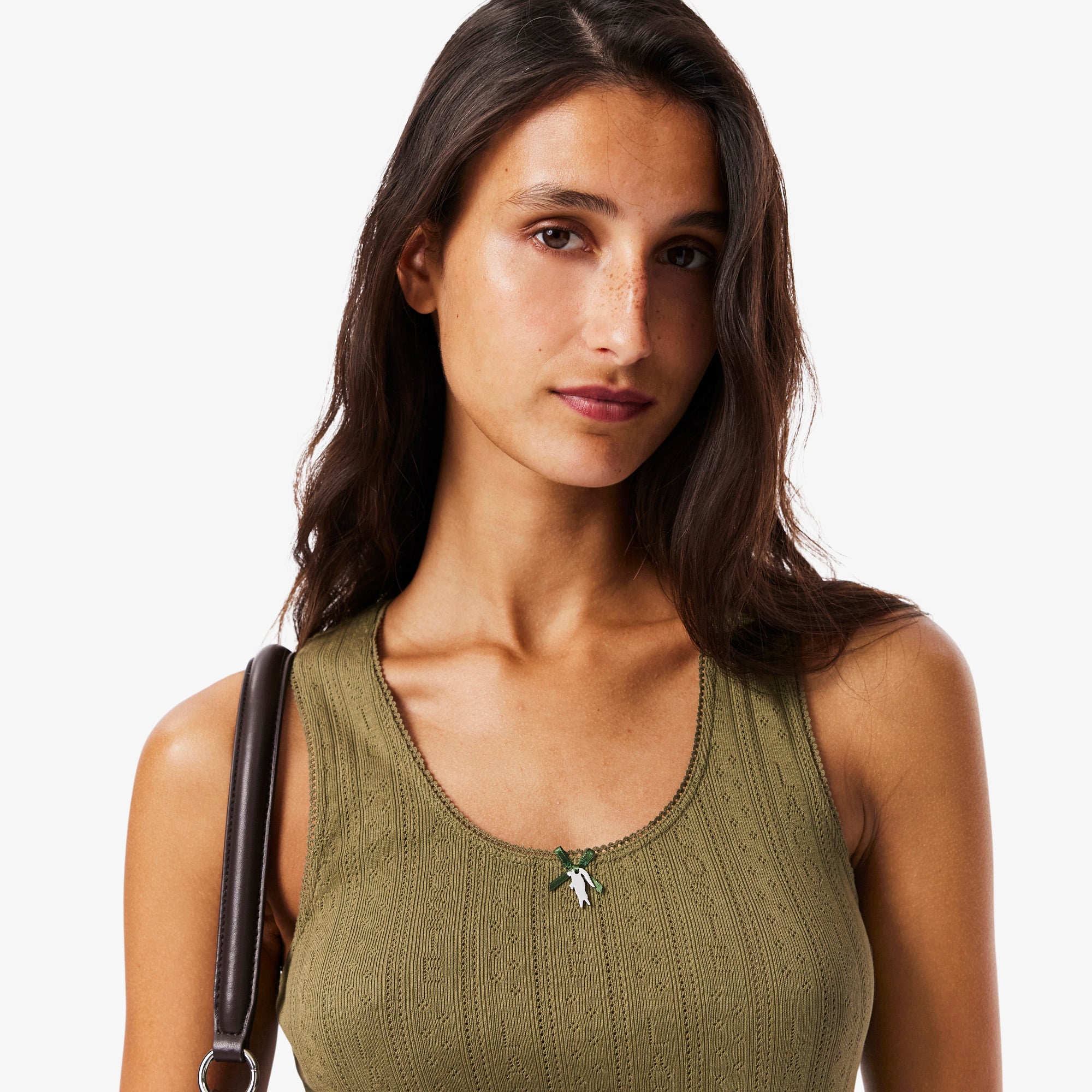 Áo Thun Ba Lỗ Lacoste Nữ Ôm Dáng Dệt Kim Họa Tiết Lỗ